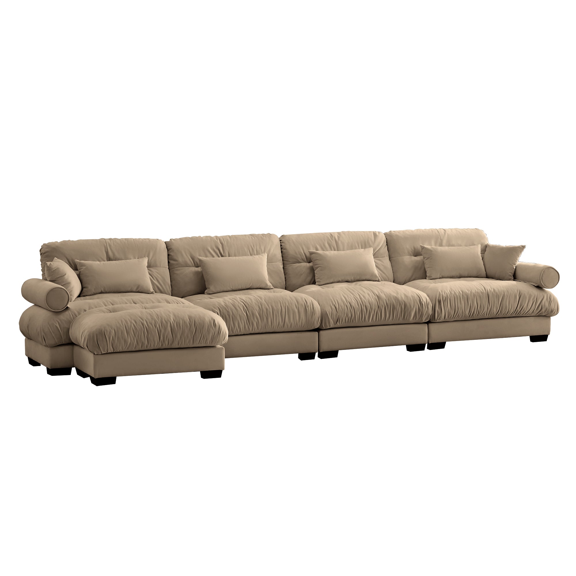 Napa 166" Modular Velvet Upholstered L-Shaped Sectional Sofa with ottoman and Bolstered Armrests