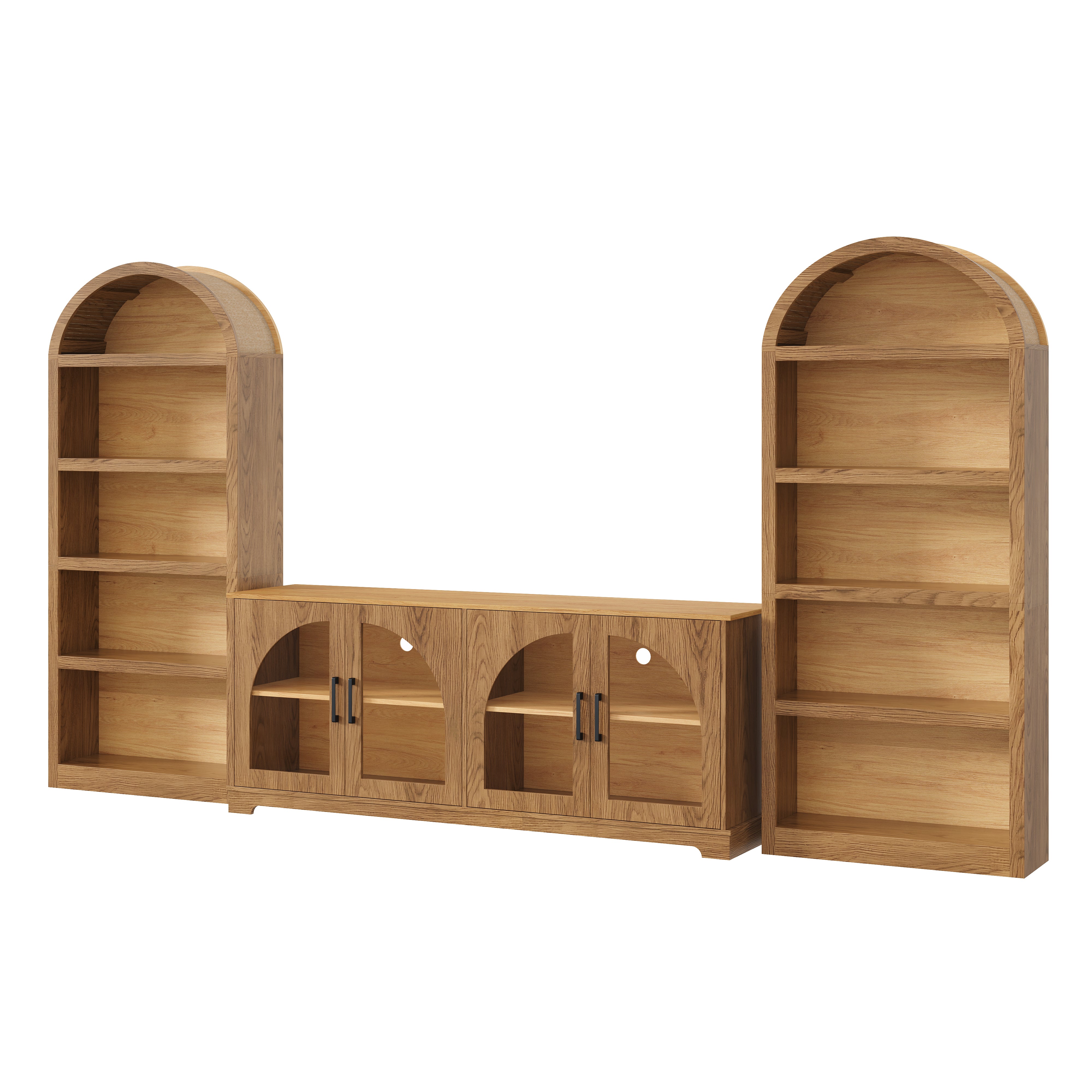 Spoleto 127" 3-Piece TV Stand Set with 2 Arched Bookcases