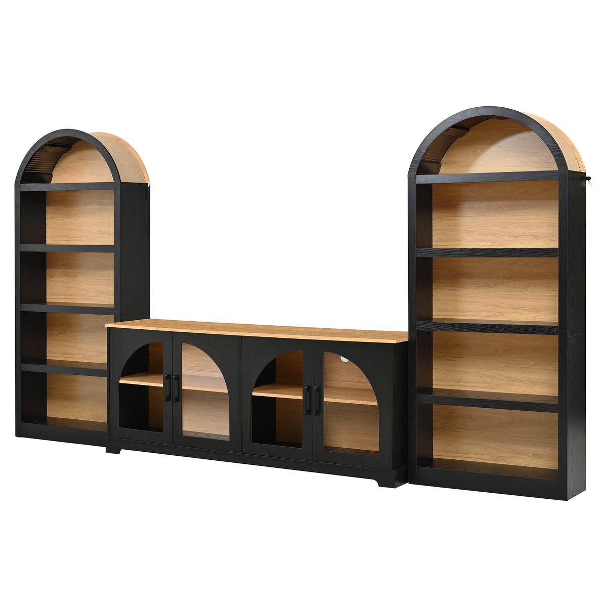 Spoleto 127" 3-Piece TV Stand Set with 2 Arched Bookcases