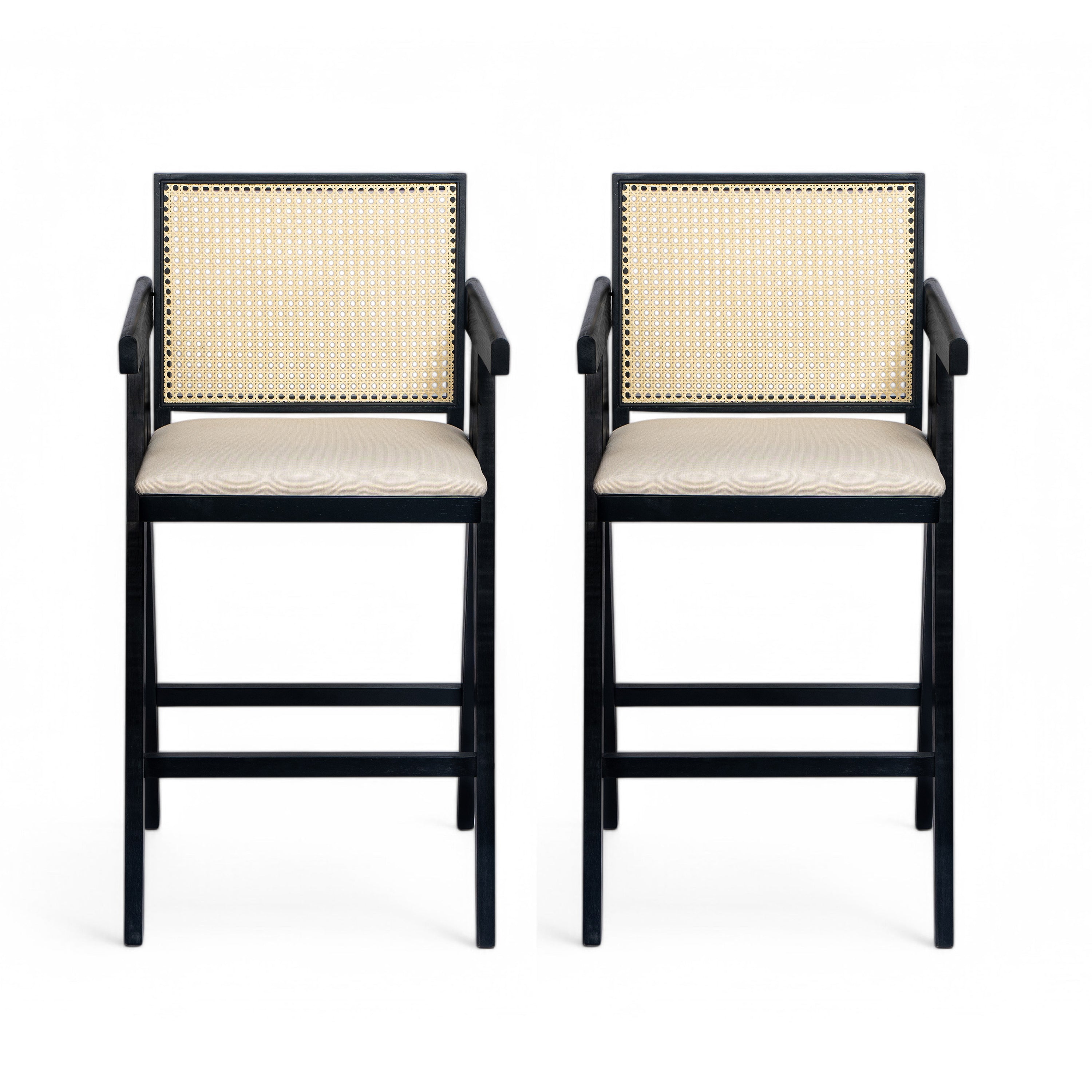 Lodi 27" Modern Cane Back Upholstered Bar Stool Set of 2 with Armrests