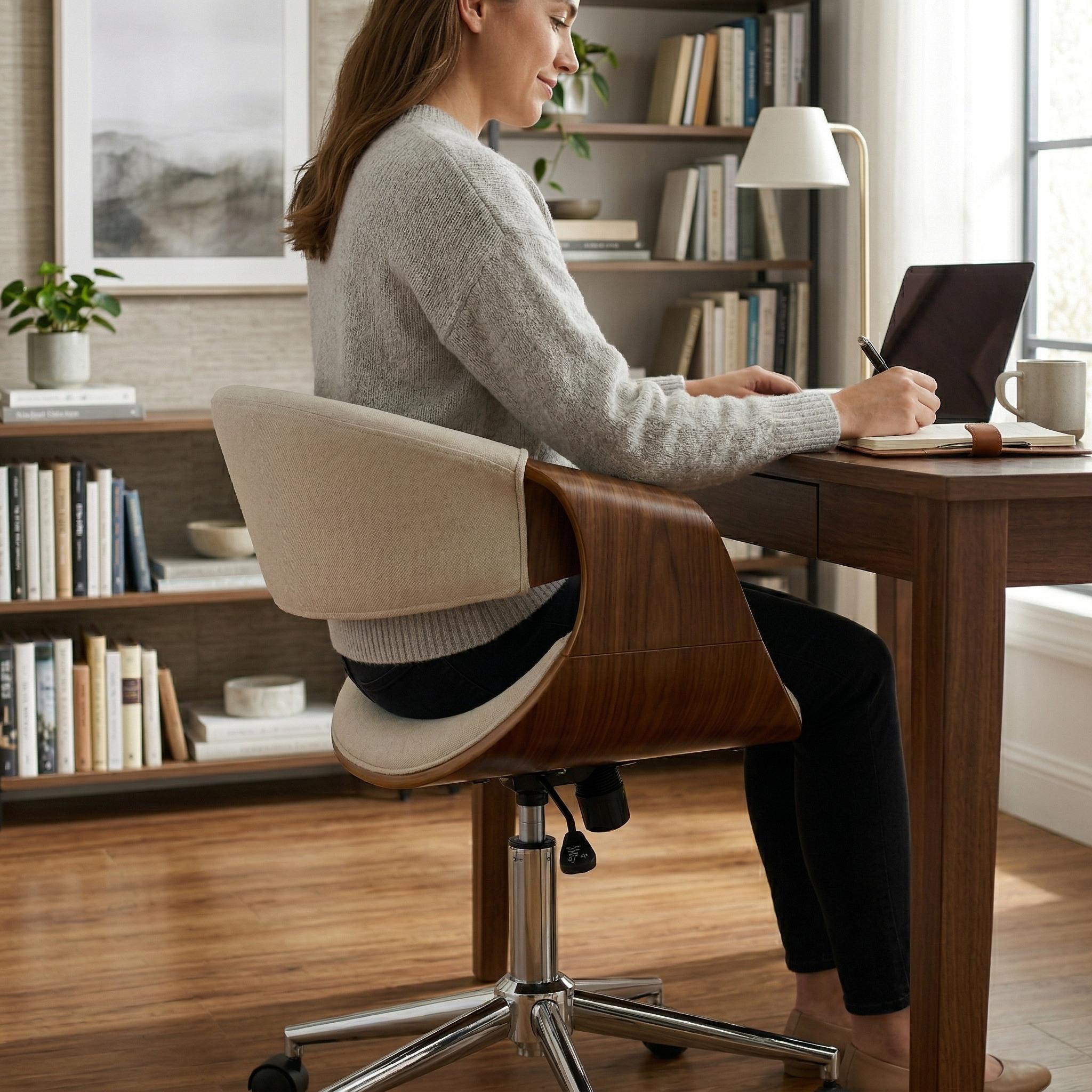 Xavor Mid-Century Swivel Office Chair with Wood Frame