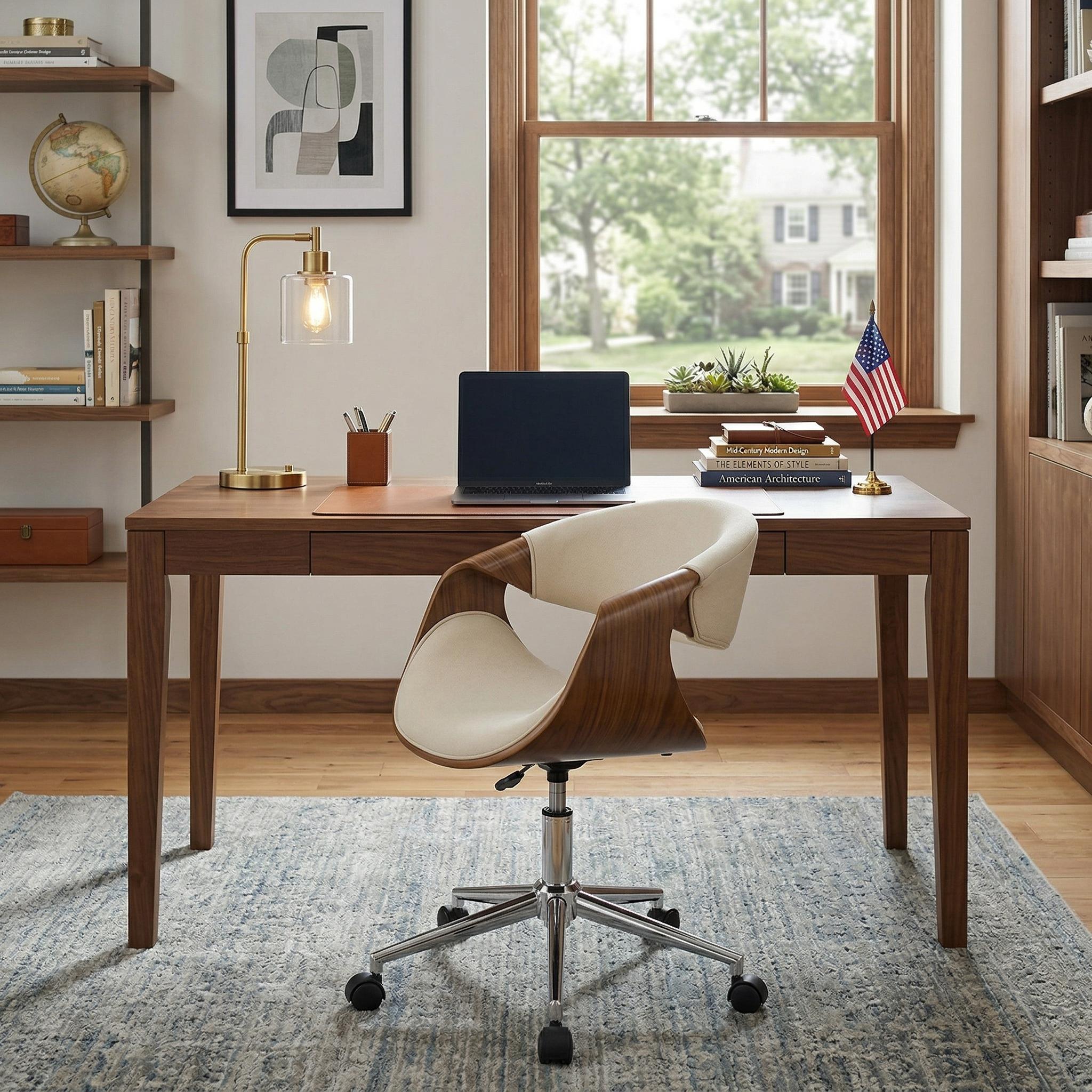 Xavor Mid-Century Swivel Office Chair with Wood Frame