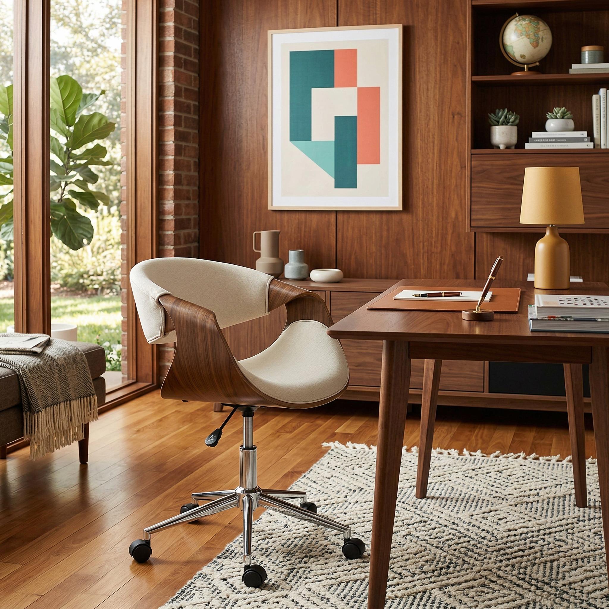 Xavor Mid-Century Swivel Office Chair with Wood Frame