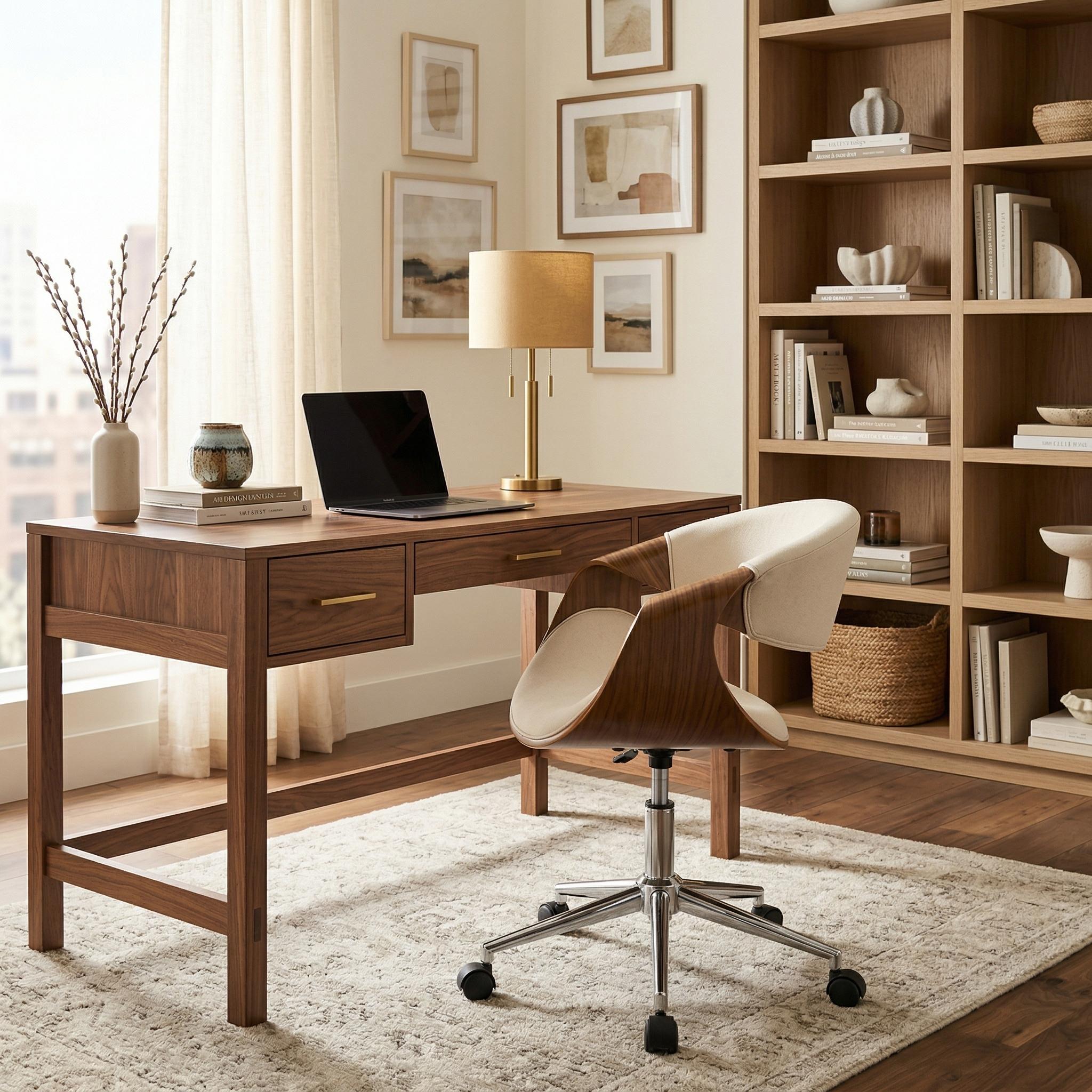 Xavor Mid-Century Swivel Office Chair with Wood Frame