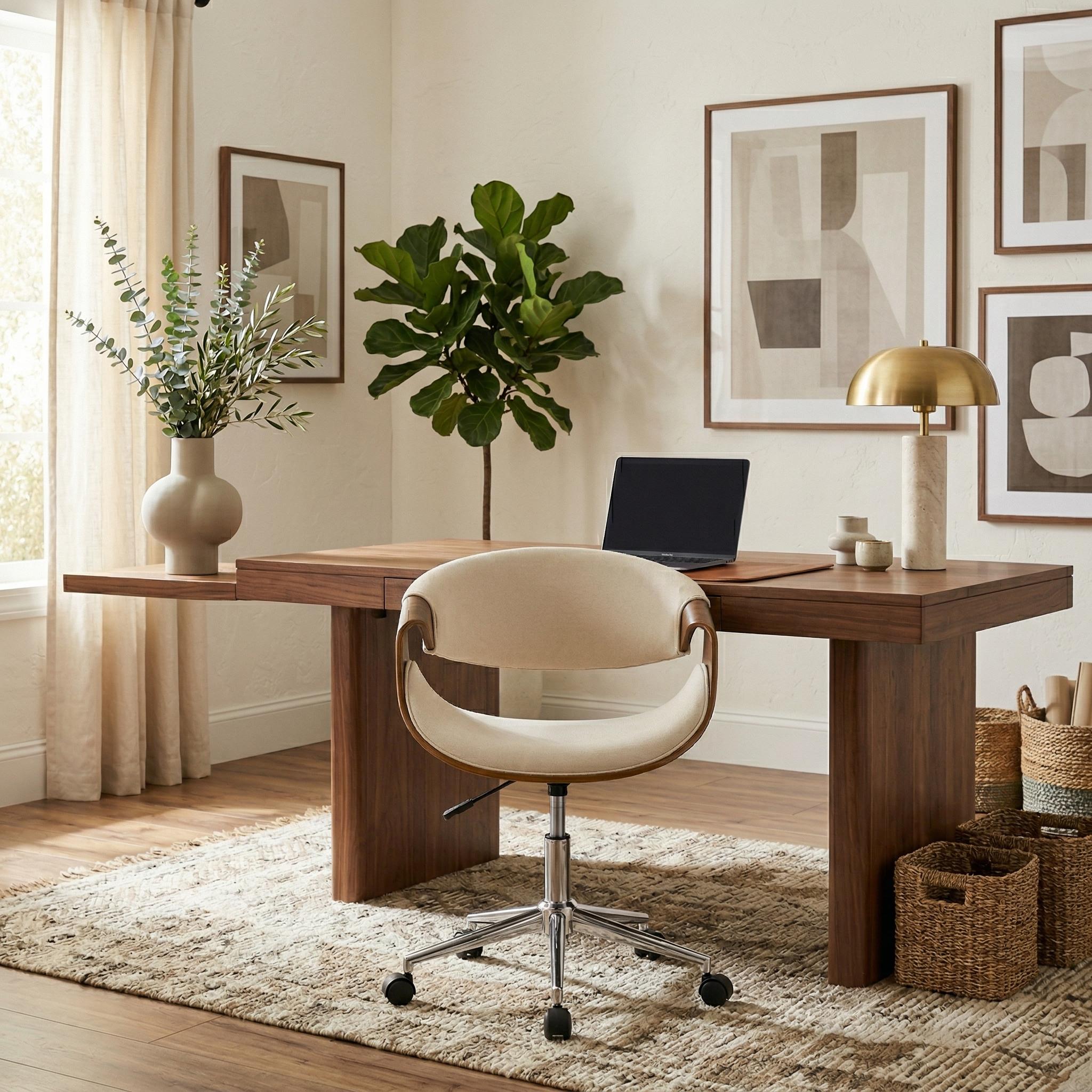 Xavor Mid-Century Swivel Office Chair with Wood Frame