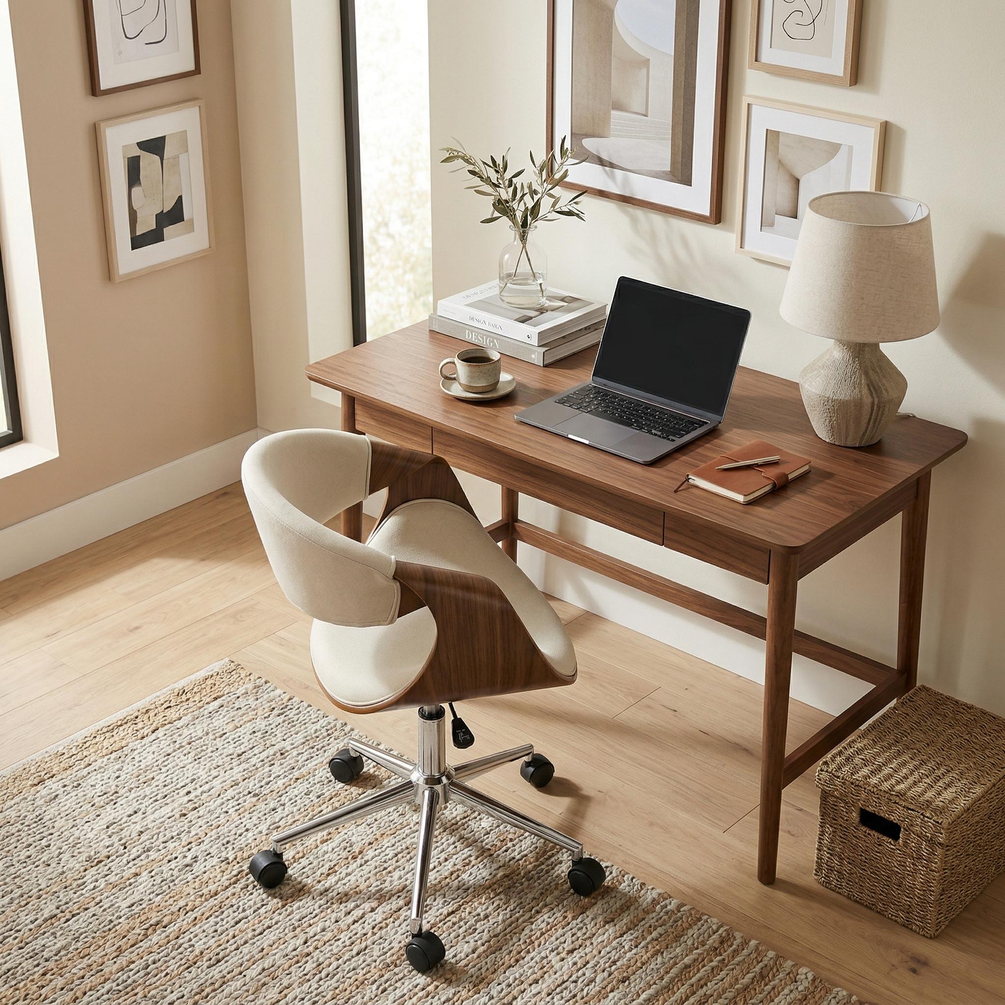 Xavor Mid-Century Swivel Office Chair with Wood Frame