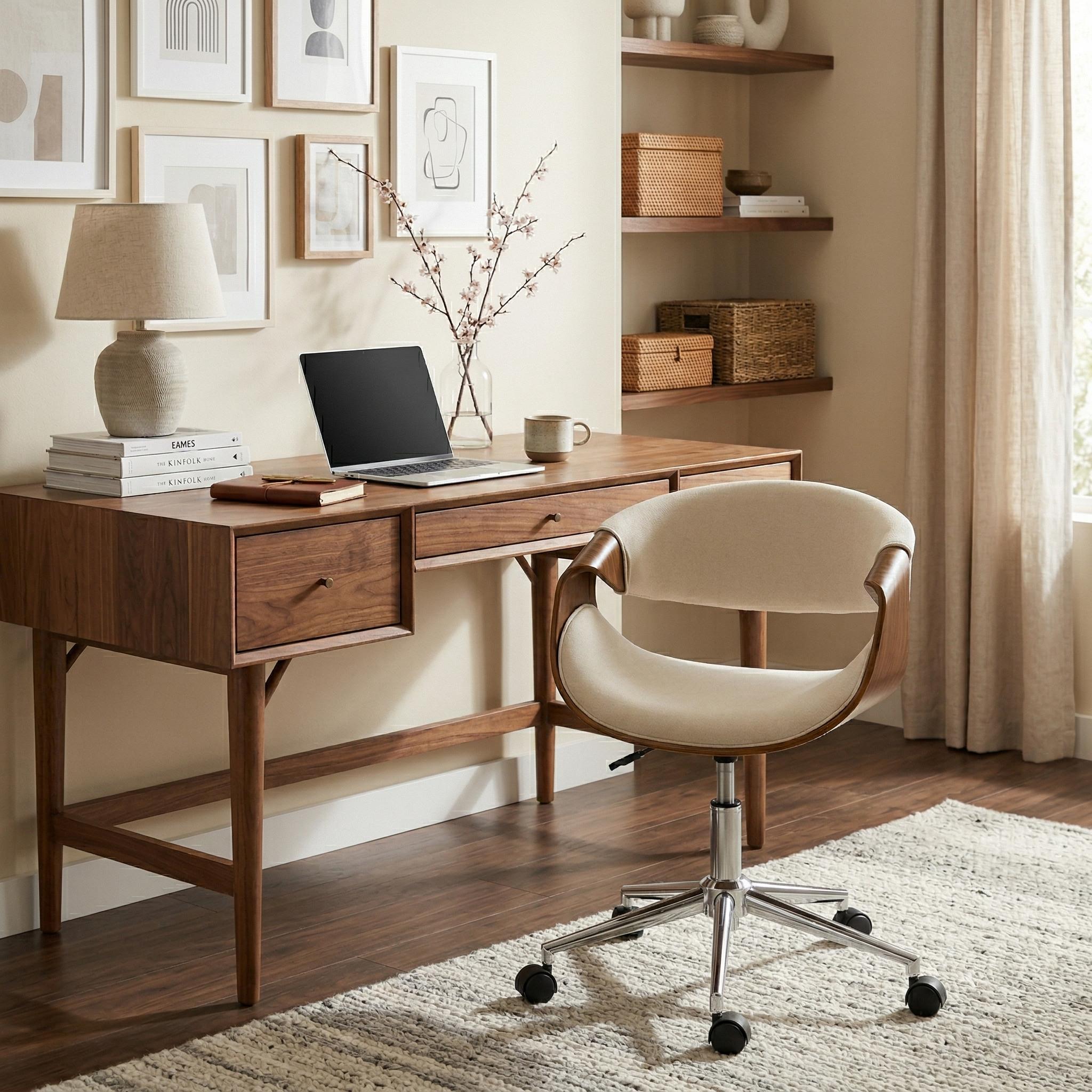 Xavor Mid-Century Swivel Office Chair with Wood Frame