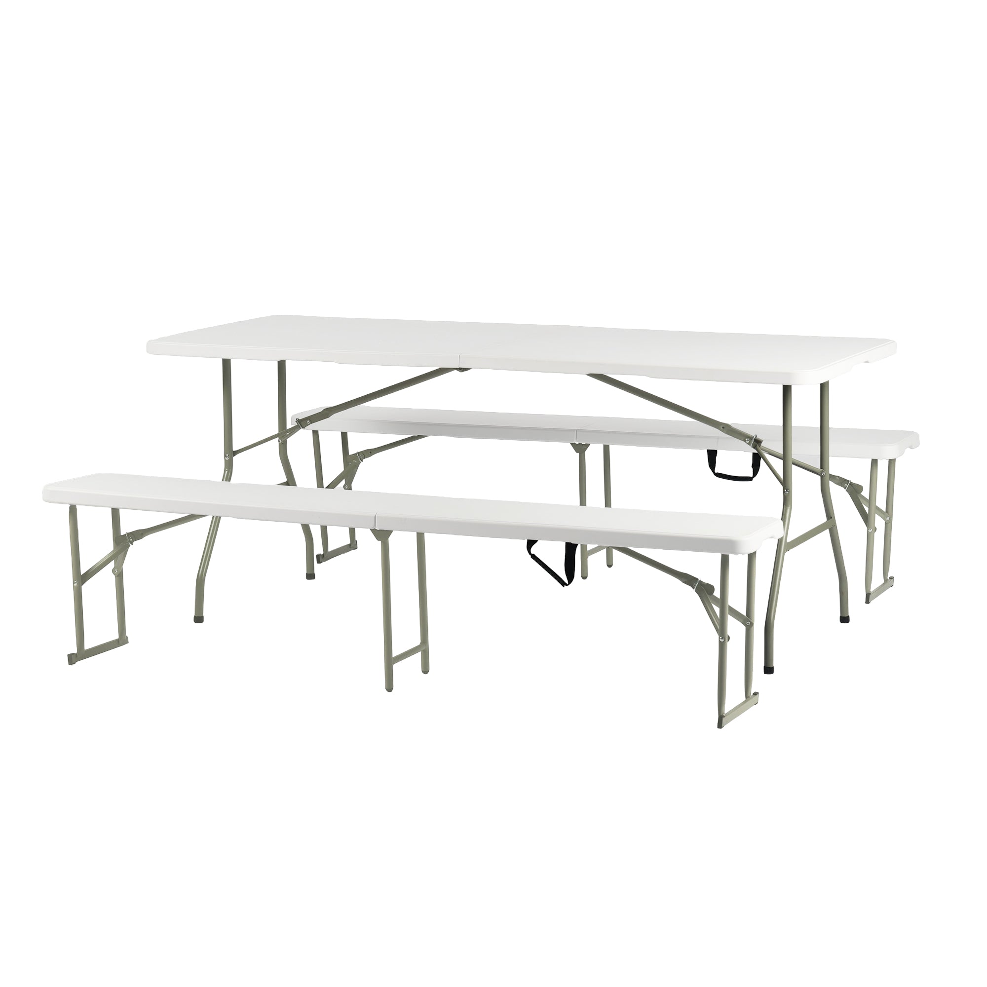 YIKA 6 Foot Folding Benches Set of 2 Portable Plastic Benches with Carry Handle Indoor Outdoor Seating White