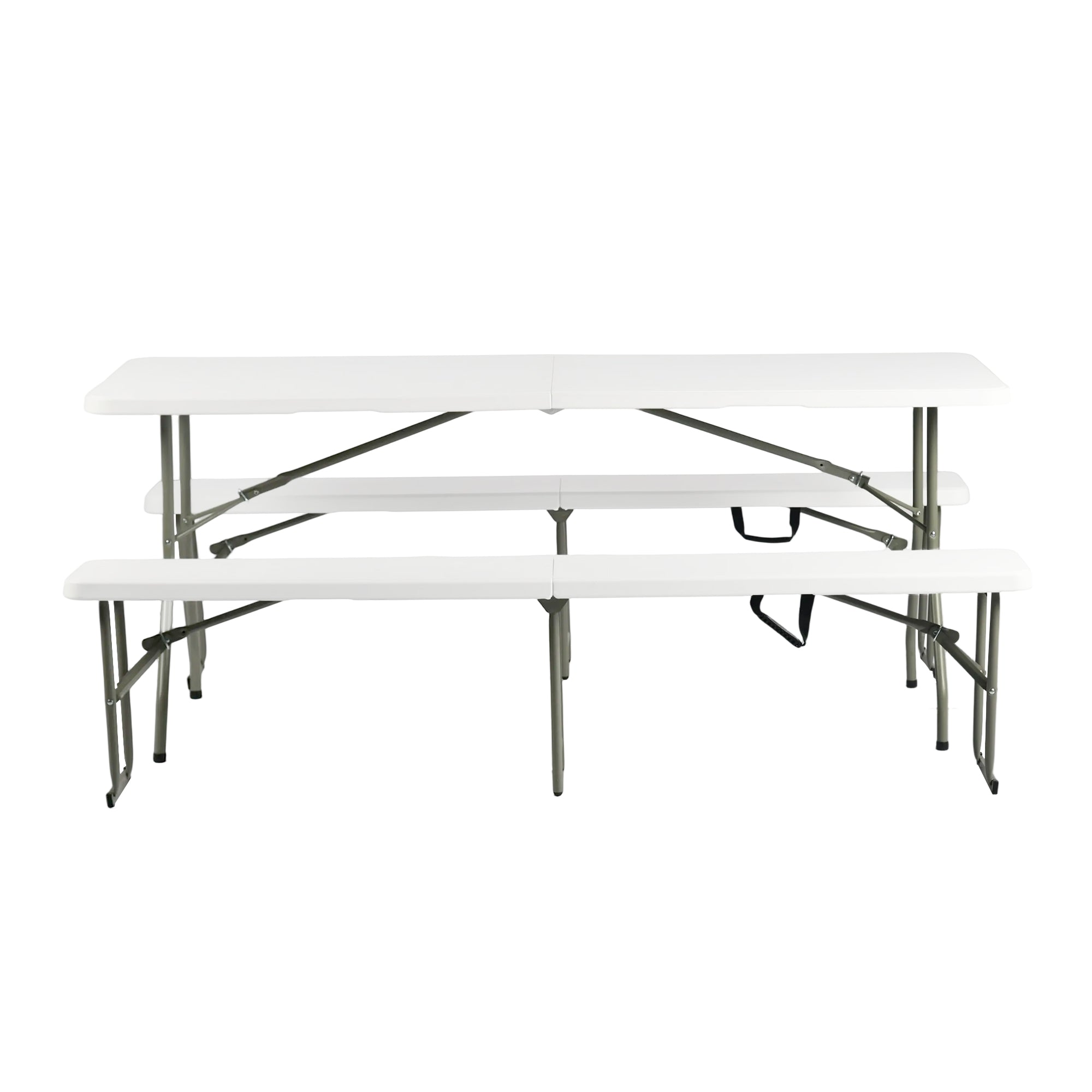 YIKA 6 Foot Folding Benches Set of 2 Portable Plastic Benches with Carry Handle Indoor Outdoor Seating White