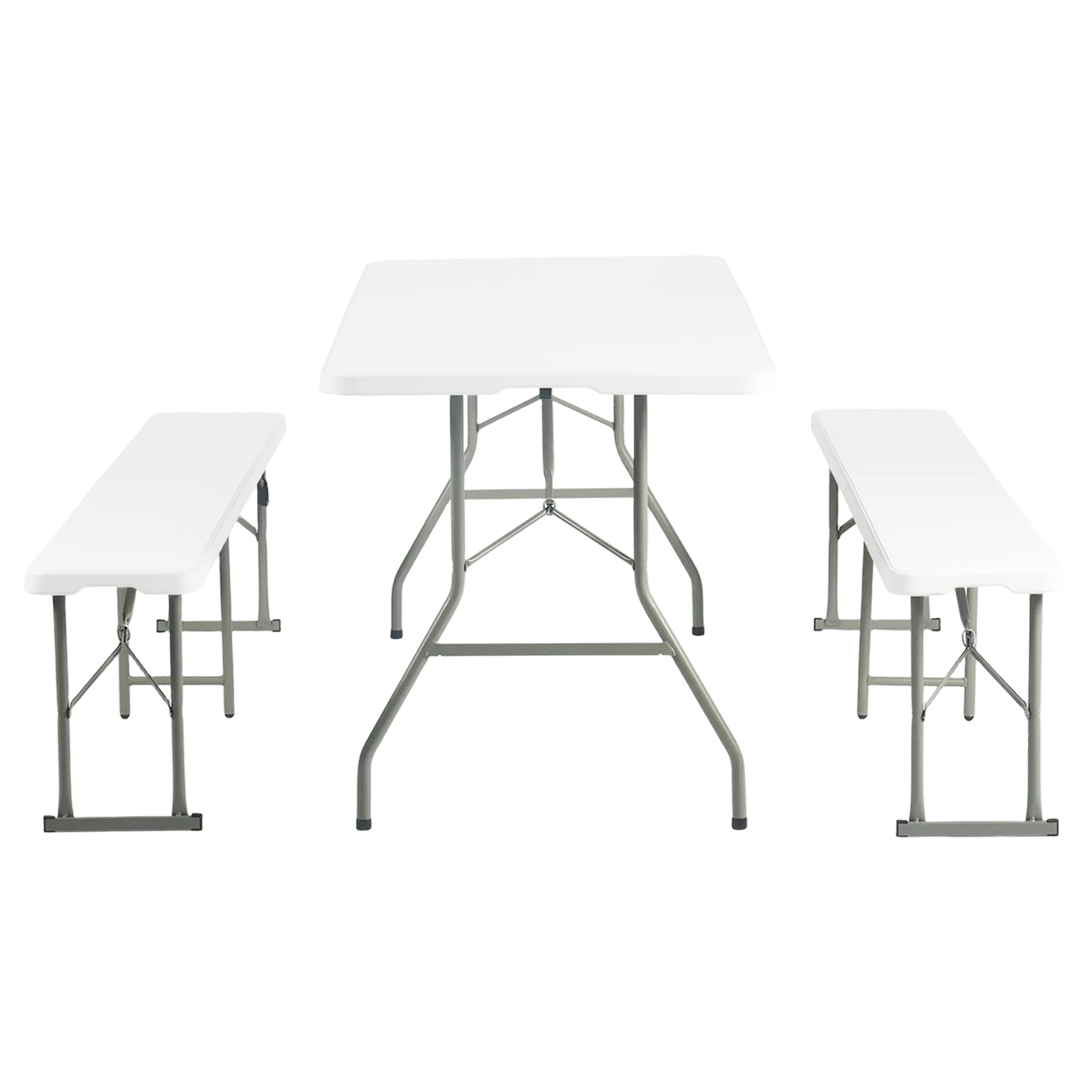 YIKA 6 Foot Folding Benches Set of 2 Portable Plastic Benches with Carry Handle Indoor Outdoor Seating White