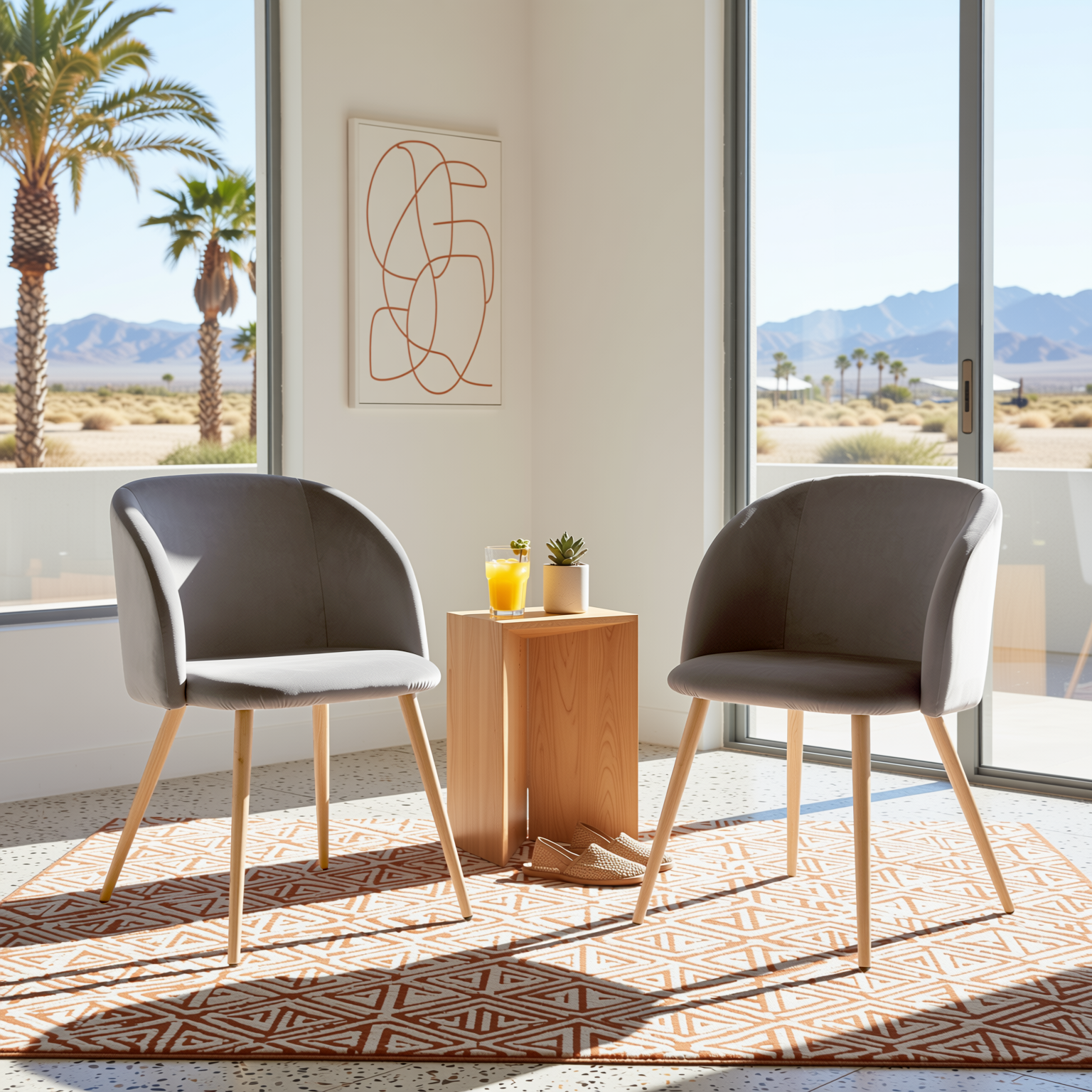 Homy Casa YNEZ 2PC Grey Velvet Leisure Chairs Modern Accent Chair for Living Room, Bedroom, Office