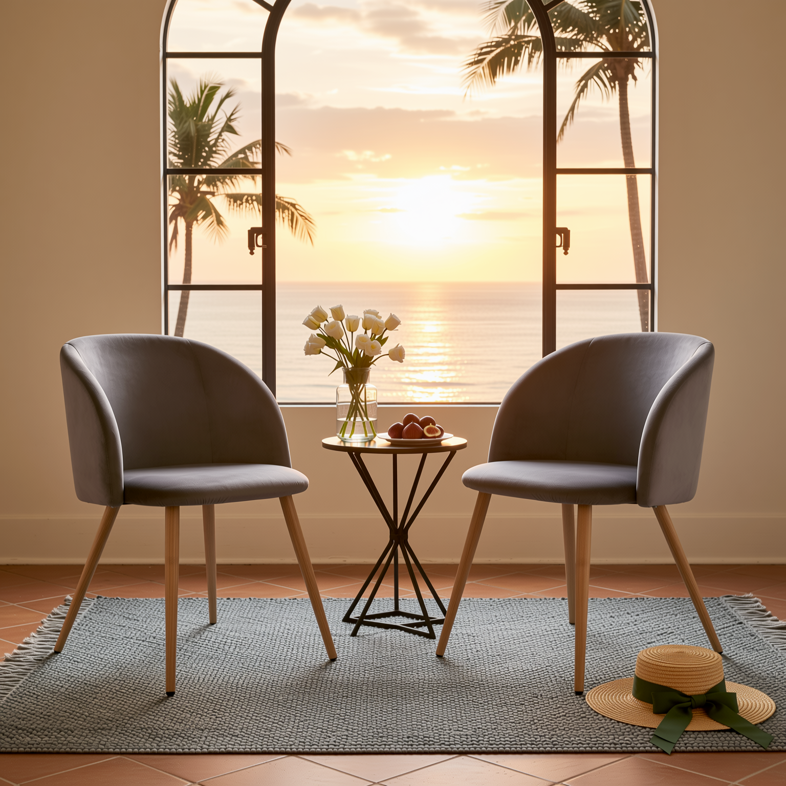 Homy Casa YNEZ 2PC Grey Velvet Leisure Chairs Modern Accent Chair for Living Room, Bedroom, Office