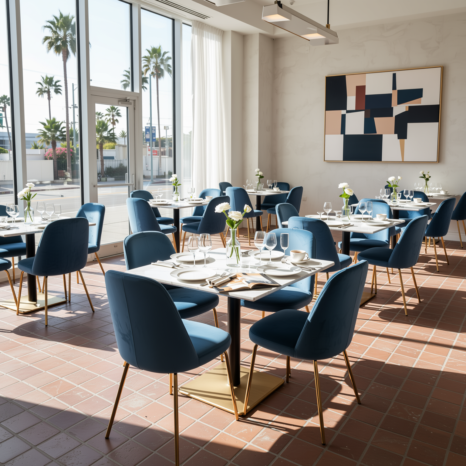 Homy Casa Zanka Modern Blue Velvet Dining Chair Set of 2 in Golden Leg