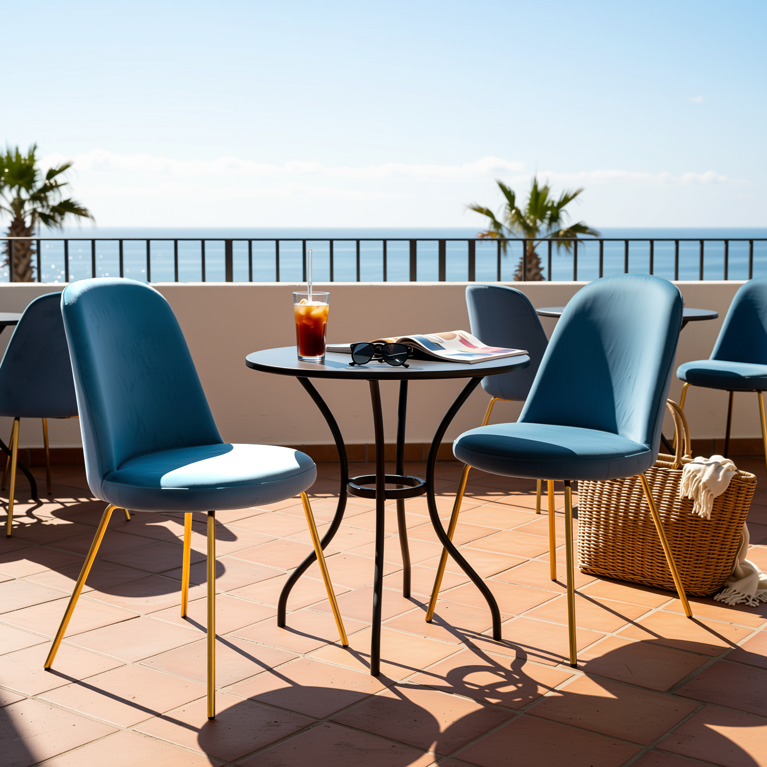Homy Casa Zanka Modern Blue Velvet Dining Chair Set of 2 in Golden Leg