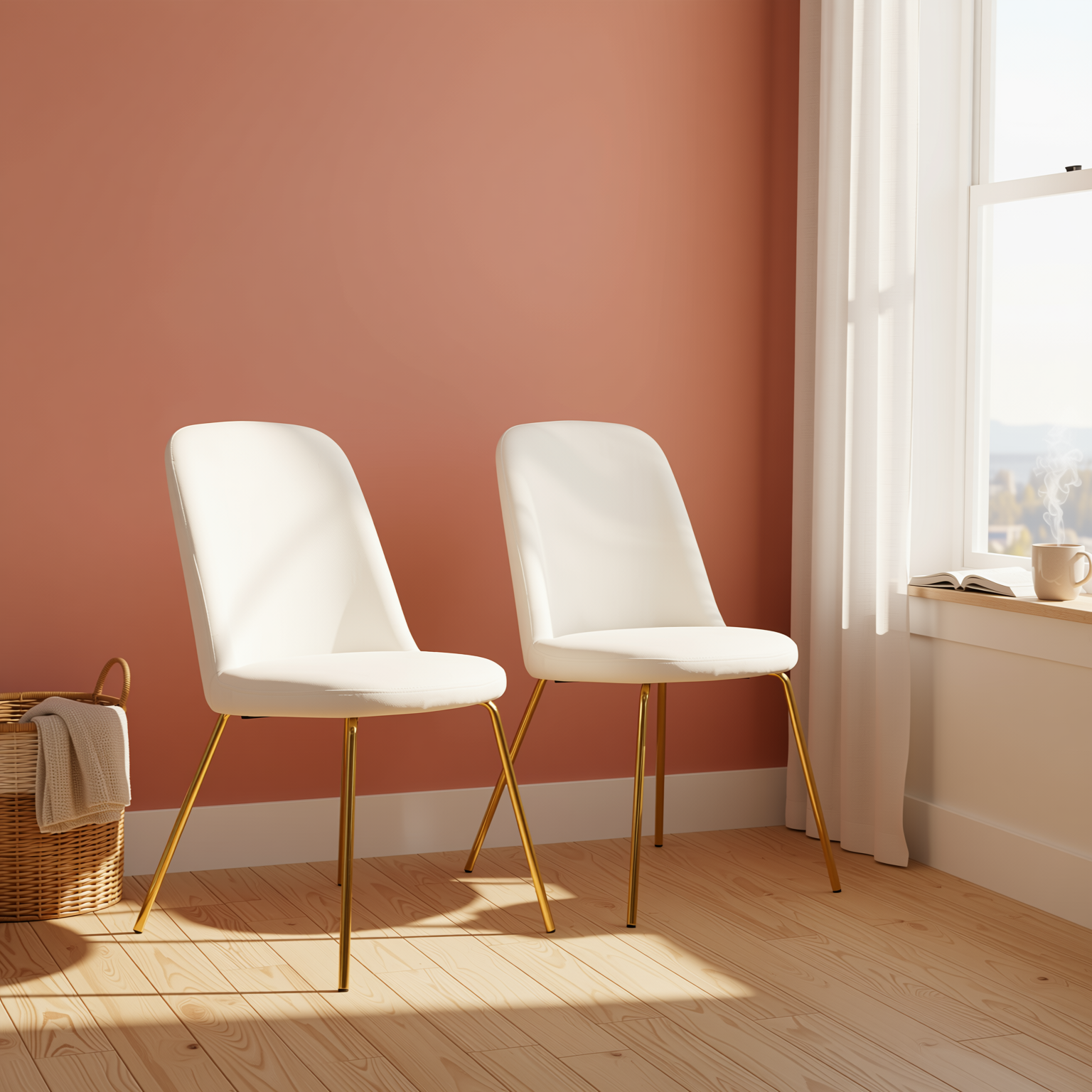 Homy Casa Zanka Modern White Velvet Dining Chair Set of 2 in Golden Leg