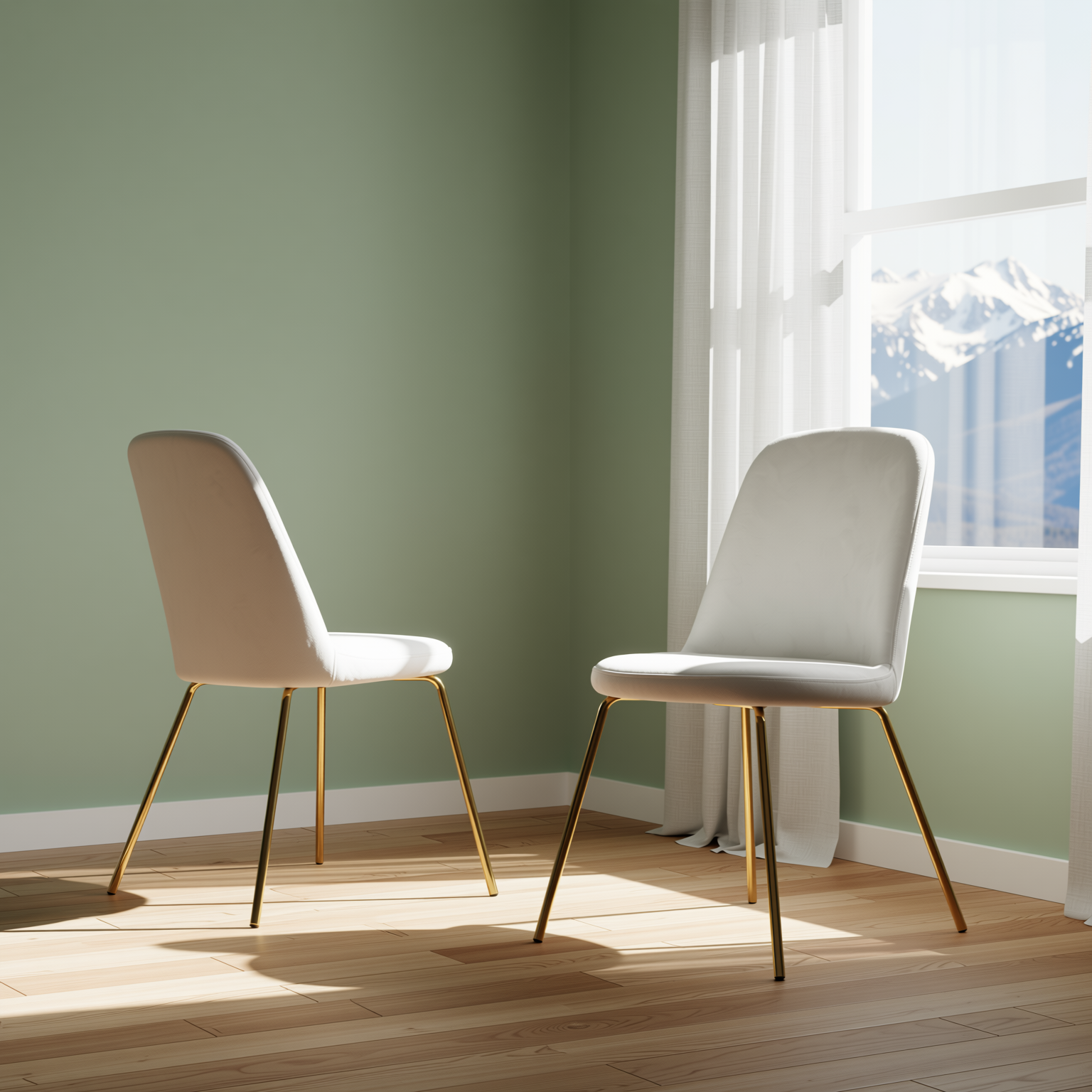 Homy Casa Zanka Modern White Velvet Dining Chair Set of 2 in Golden Leg