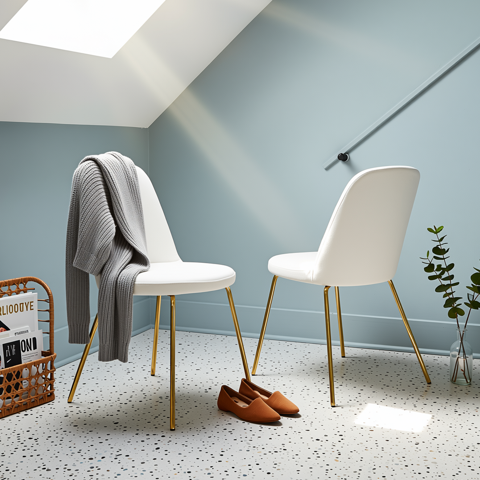 Homy Casa Zanka Modern White Velvet Dining Chair Set of 2 in Golden Leg