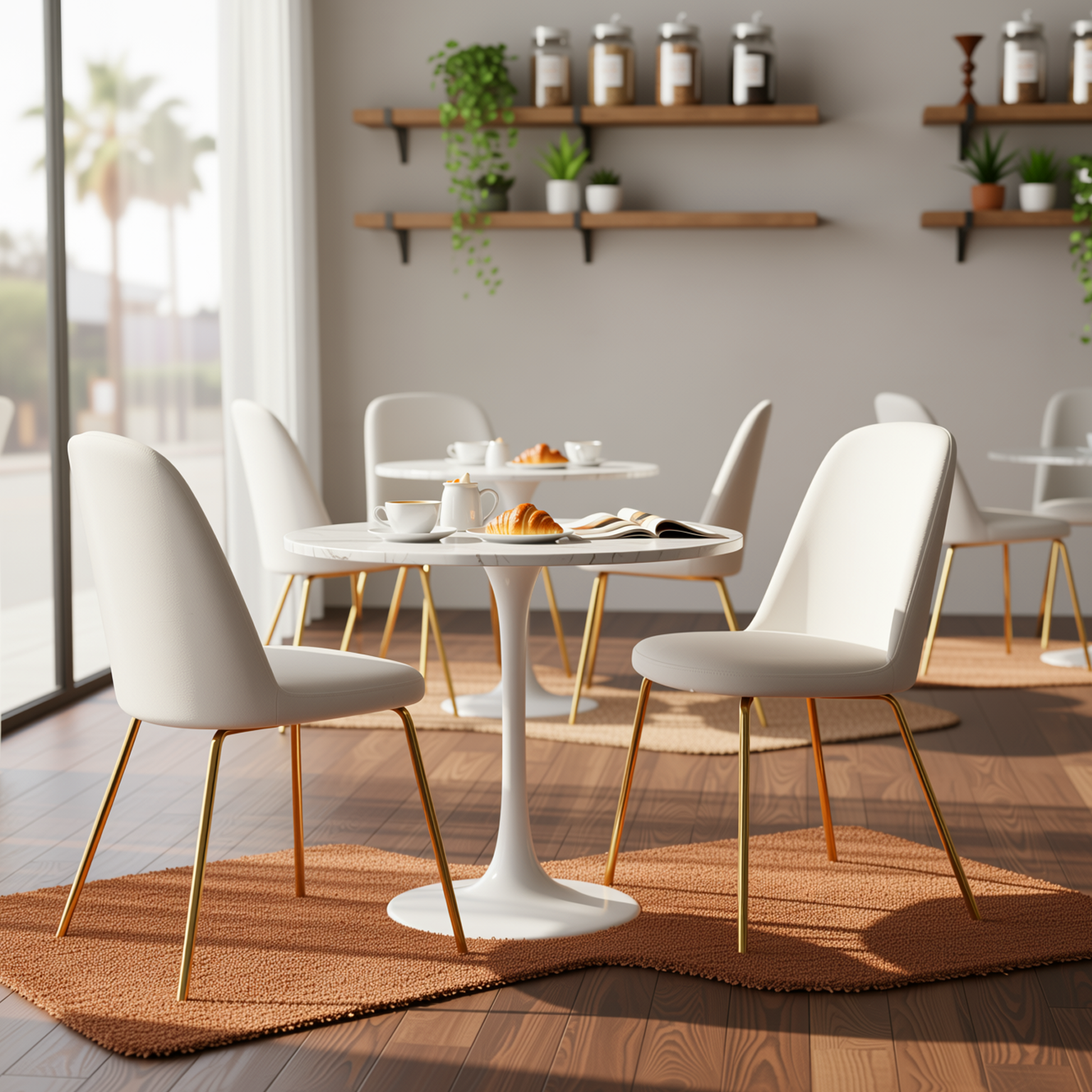 Homy Casa Zanka Modern White Velvet Dining Chair Set of 2 in Golden Leg