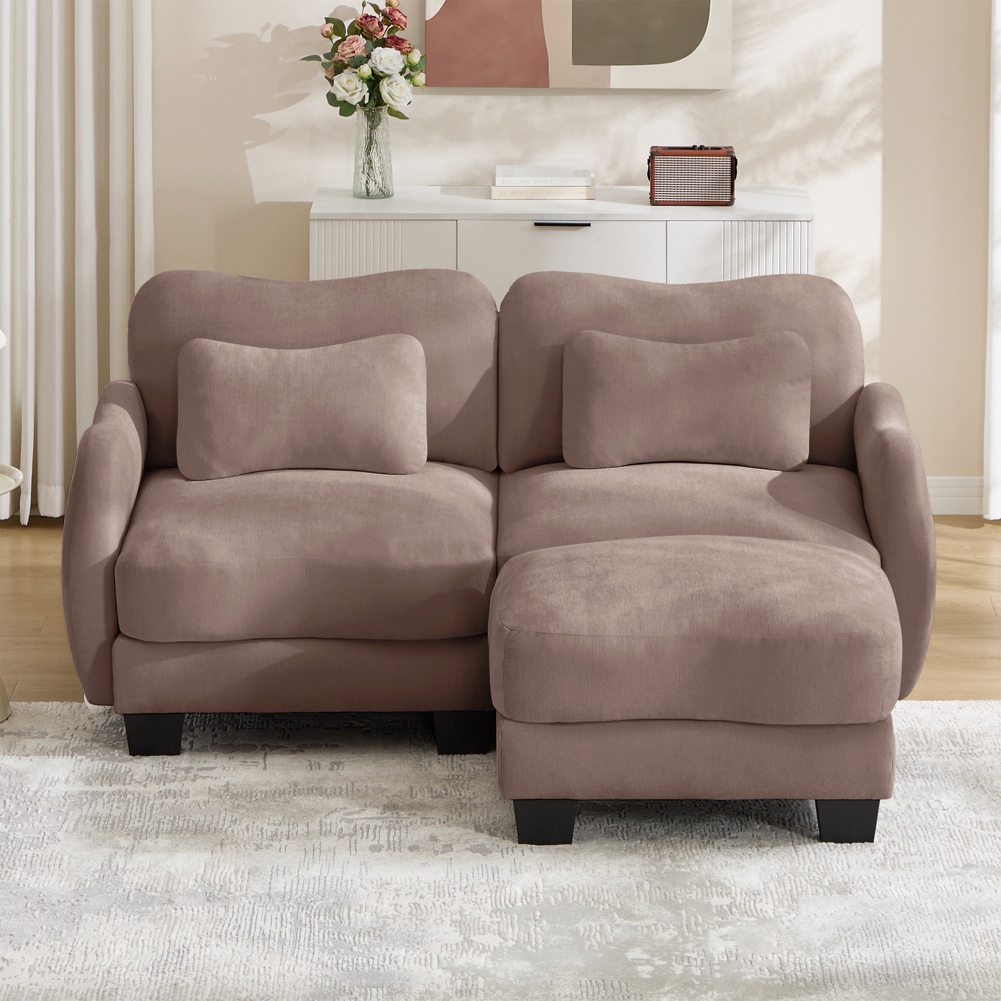 Rosedale 71" Modular L-Shaped Curve Design Sectional Sofa with Ottoman
