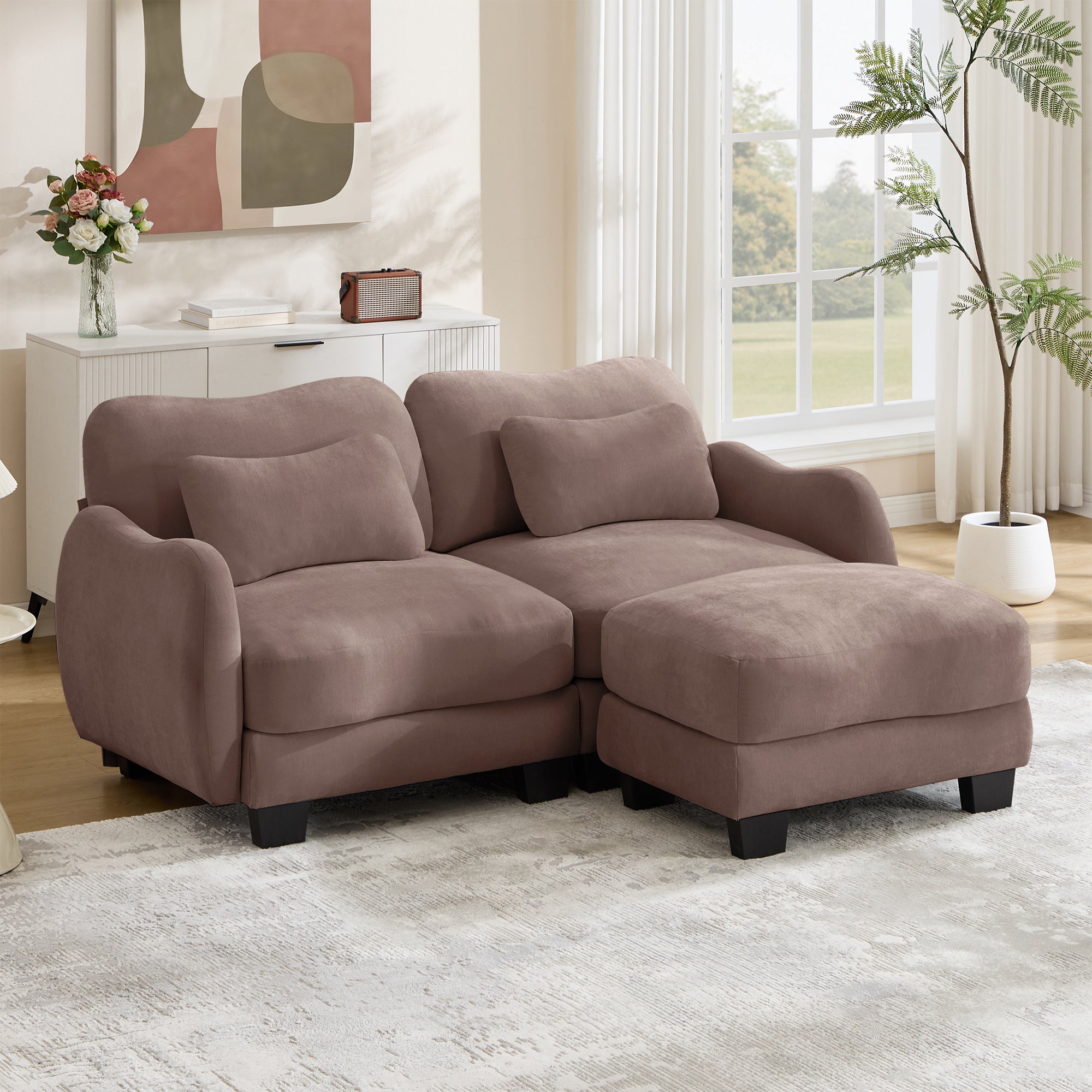 Rosedale 71" Modular L-Shaped Curve Design Sectional Sofa with Ottoman