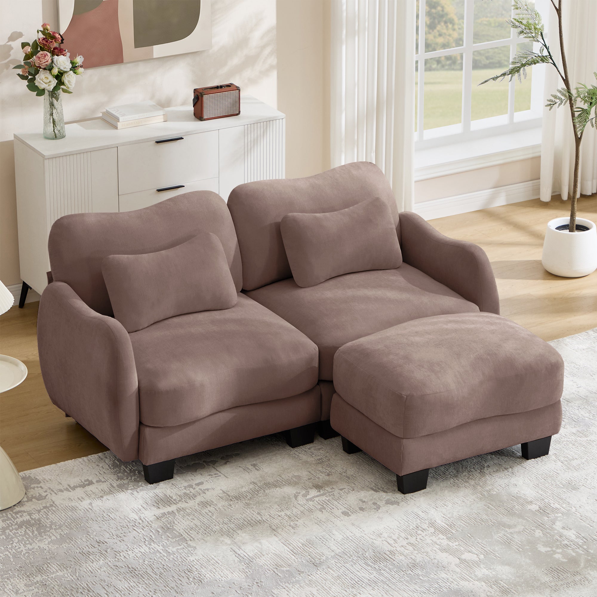 Rosedale 71" Modular L-Shaped Curve Design Sectional Sofa with Ottoman