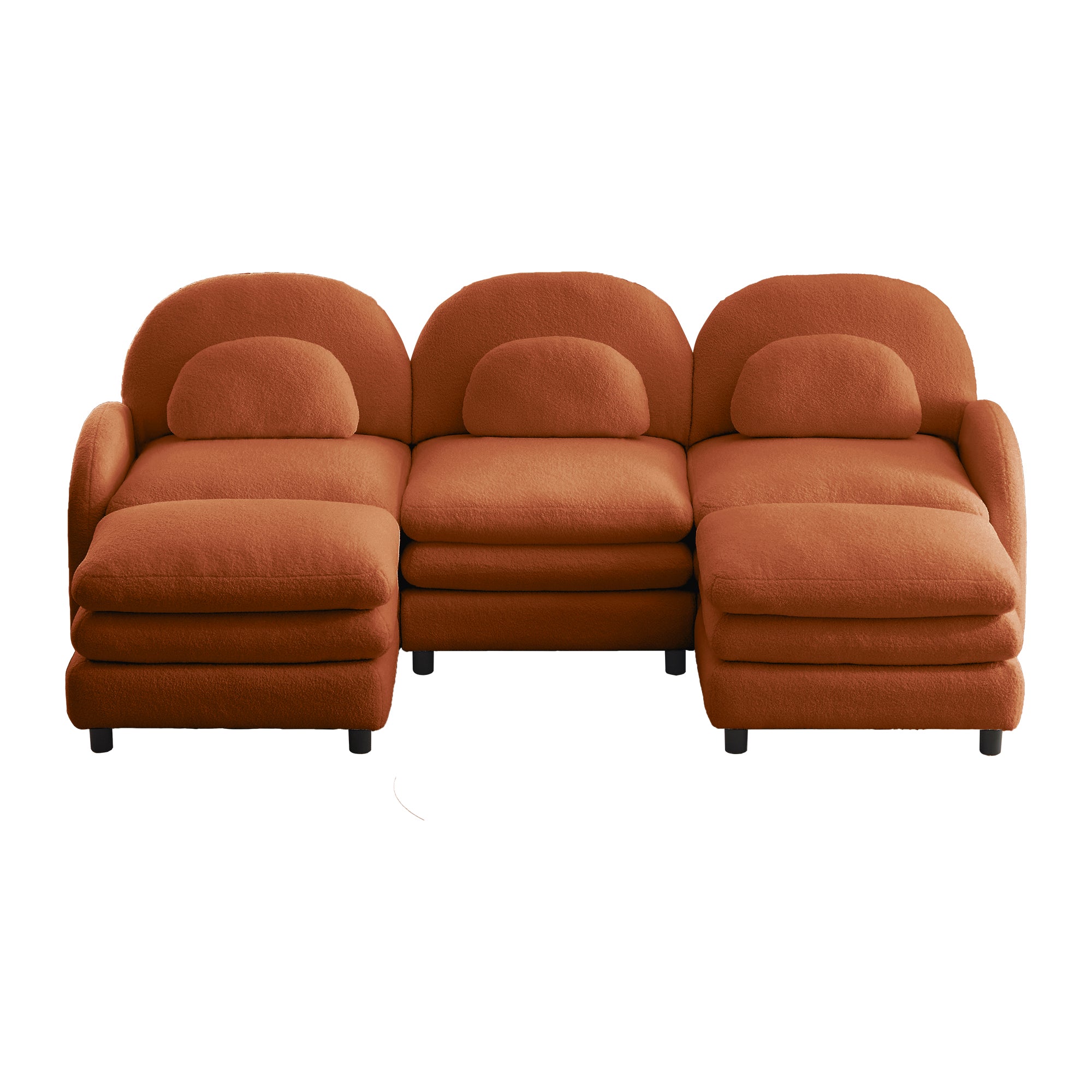 Ventura 98" Modular Teddy Fabric U-Shaped Sectional Sofa with Ottomans and Arched Back