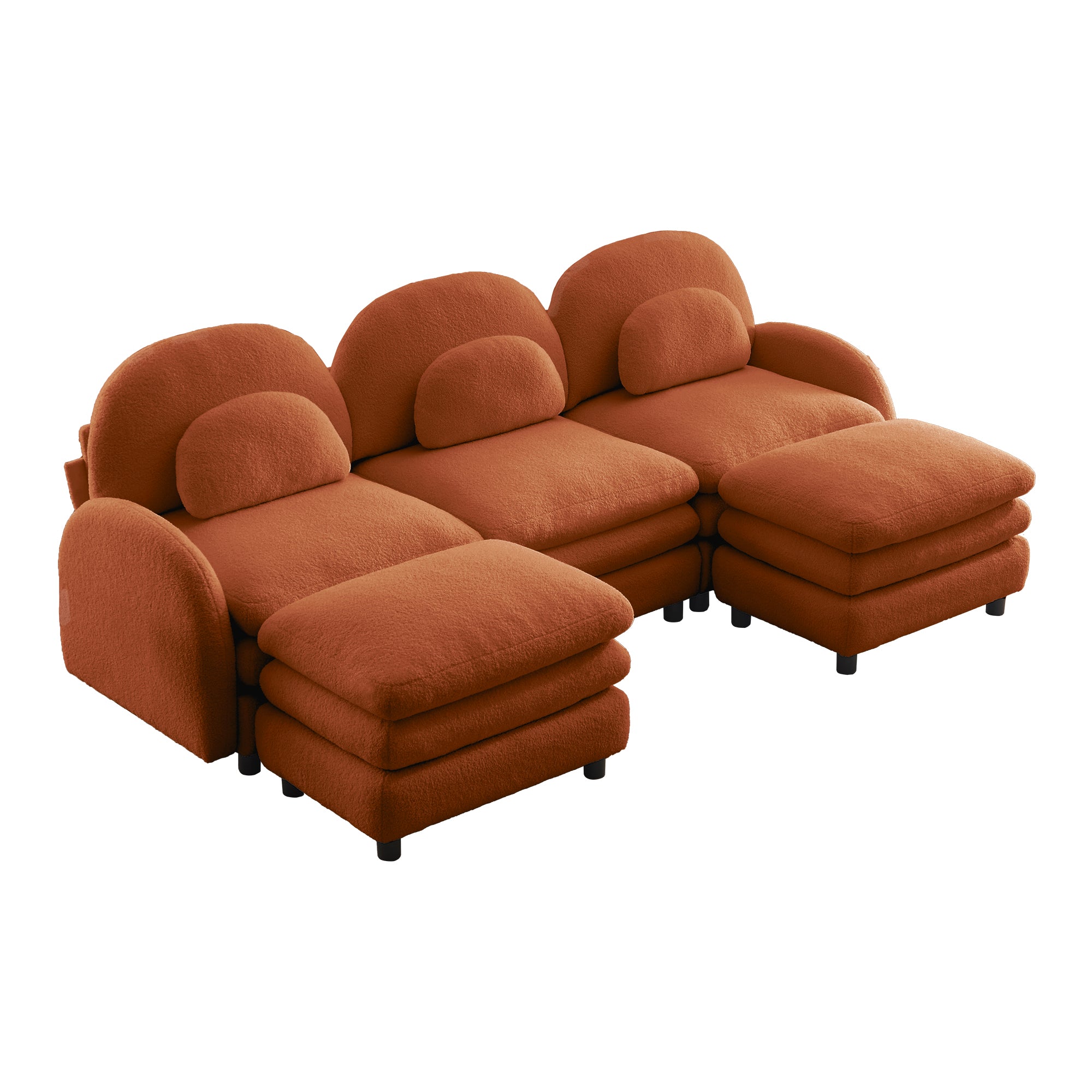 Ventura 98" Modular Teddy Fabric U-Shaped Sectional Sofa with Ottomans and Arched Back