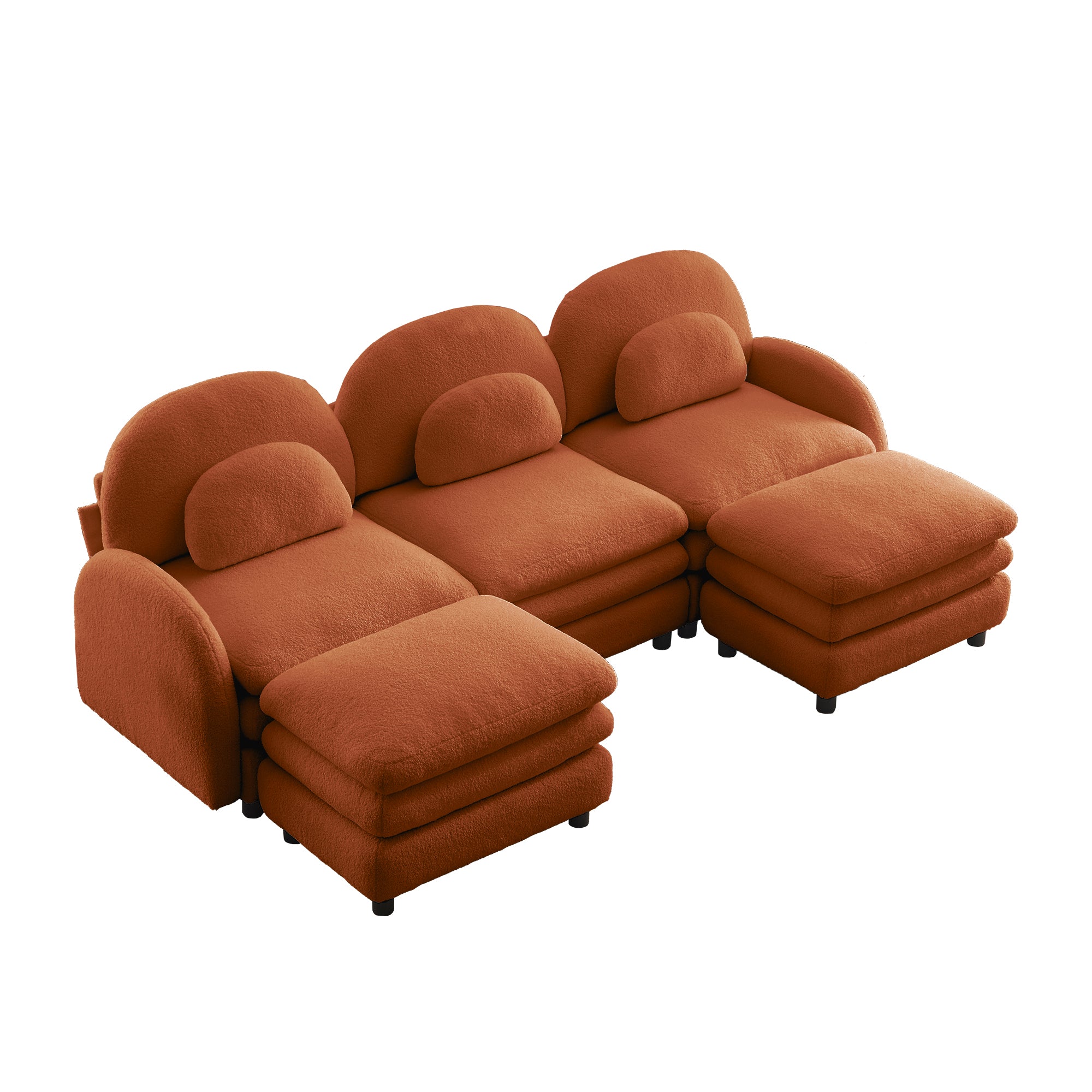 Ventura 98" Modular Teddy Fabric U-Shaped Sectional Sofa with Ottomans and Arched Back