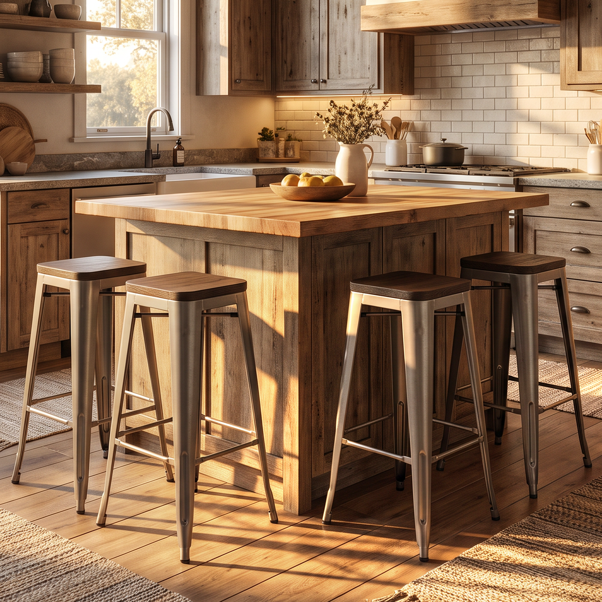 Homy Casa ZOLNES 4PC 29" Metal Bar Stools with Wood Seat, Silver, Open Box