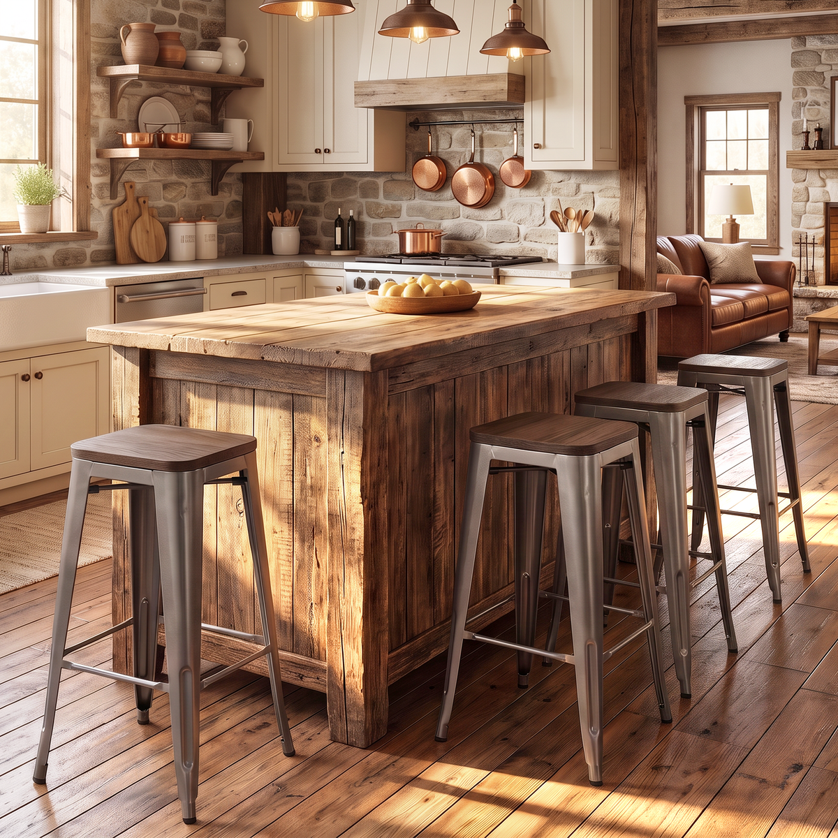Homy Casa ZOLNES 4PC 29" Metal Bar Stools with Wood Seat, Silver, Open Box