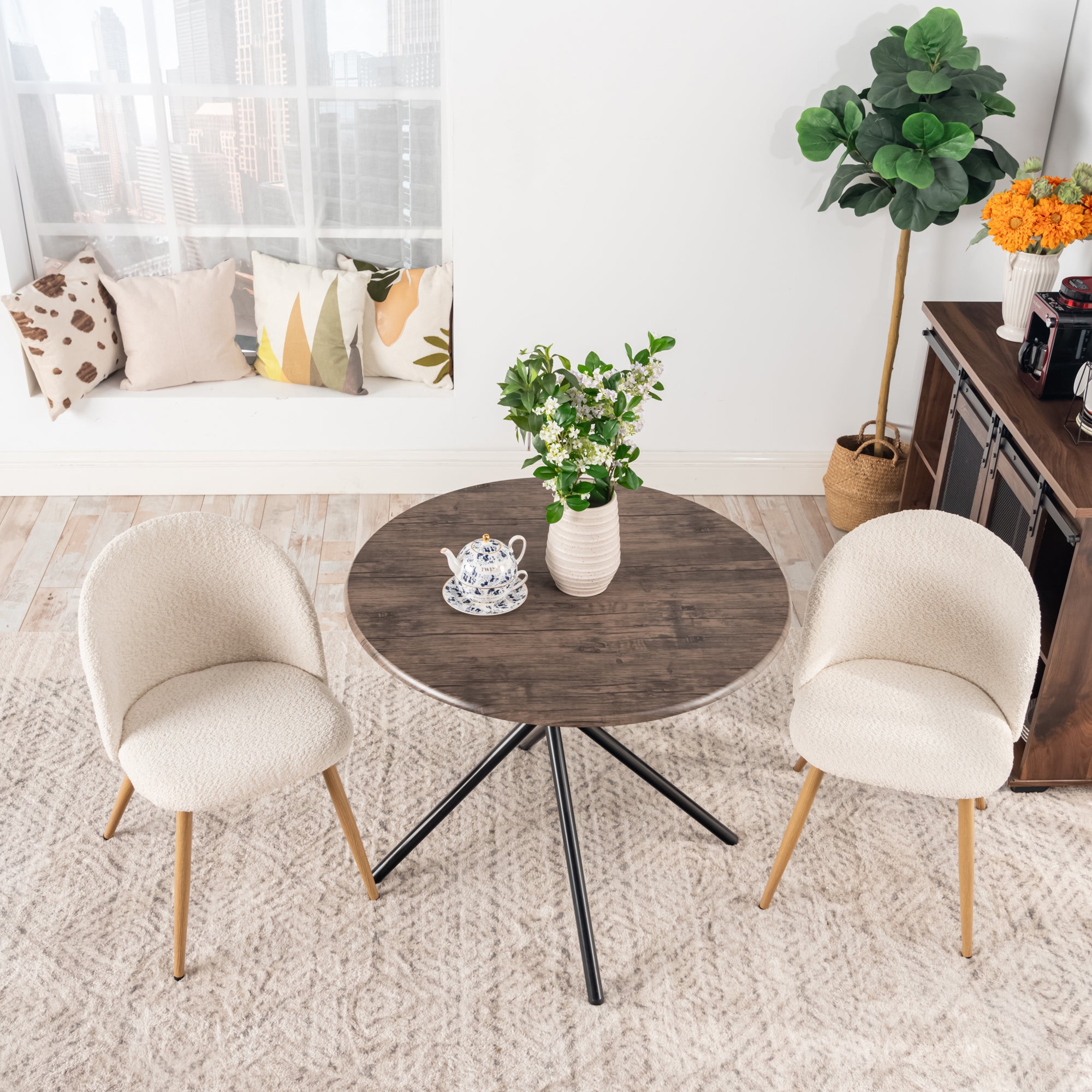 Homy Casa Zomba 4PC Dining Chair Light Beige Oak Dining Room