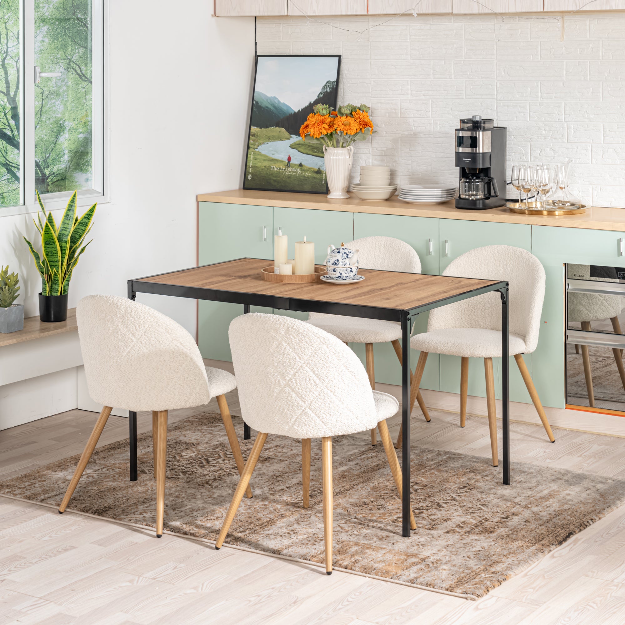 Homy Casa Zomba 4PC Dining Chair Light Beige Oak Dining Room