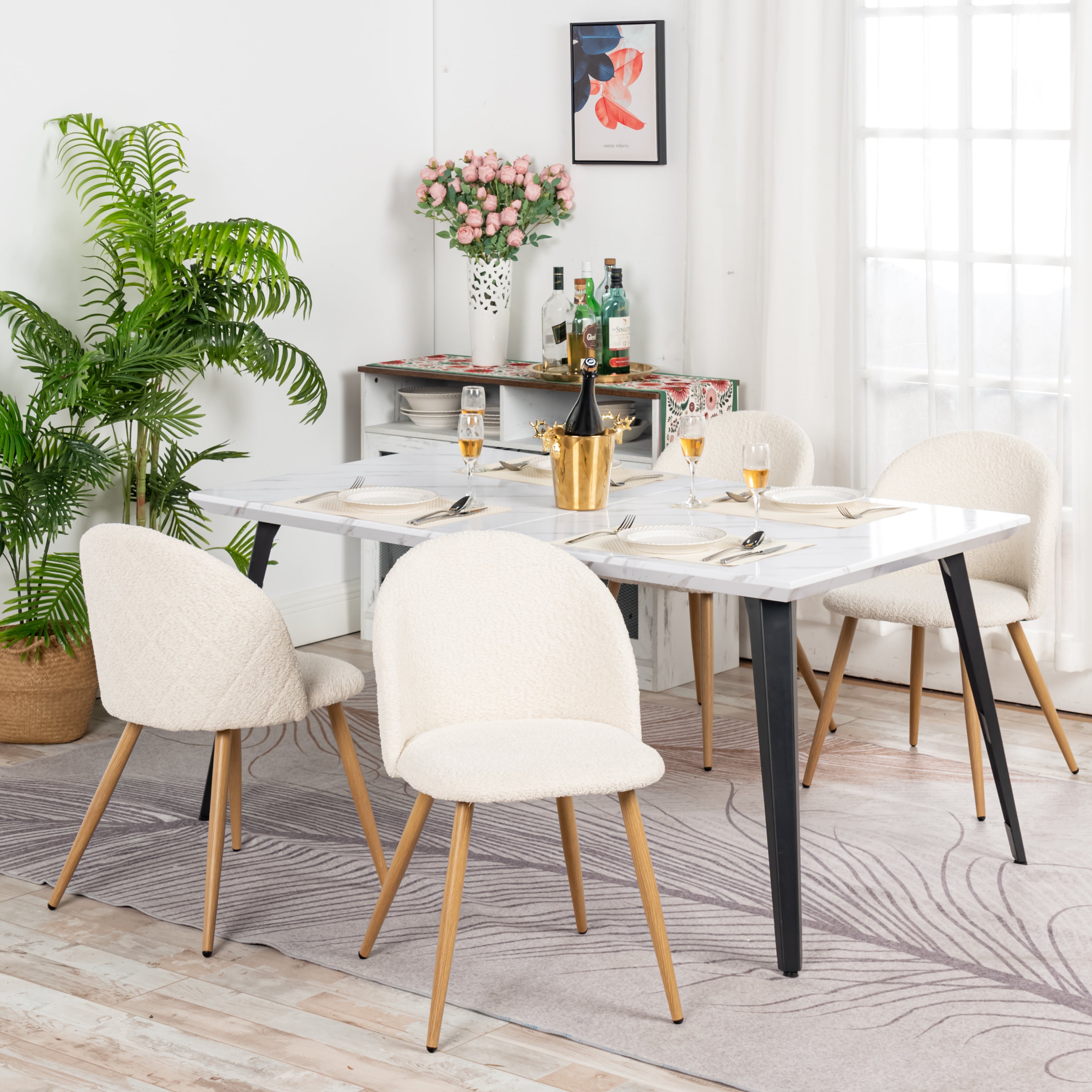 Homy Casa Zomba 4PC Dining Chair Light Beige Oak Dining Room