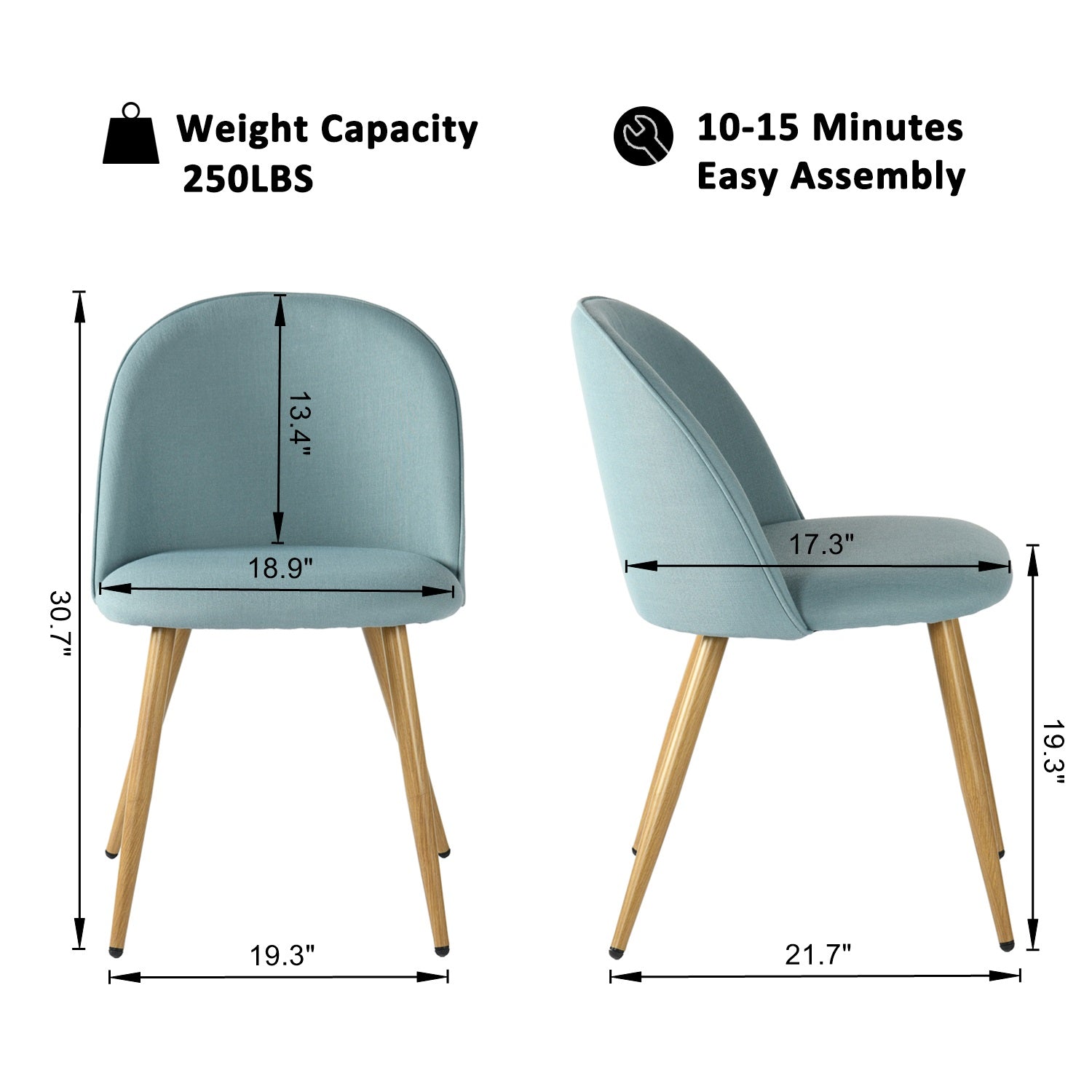 Homy Casa ZOMBA 2PC FABRIC PIPING BLUE Modern Upholstered Dining Chairs Open Box