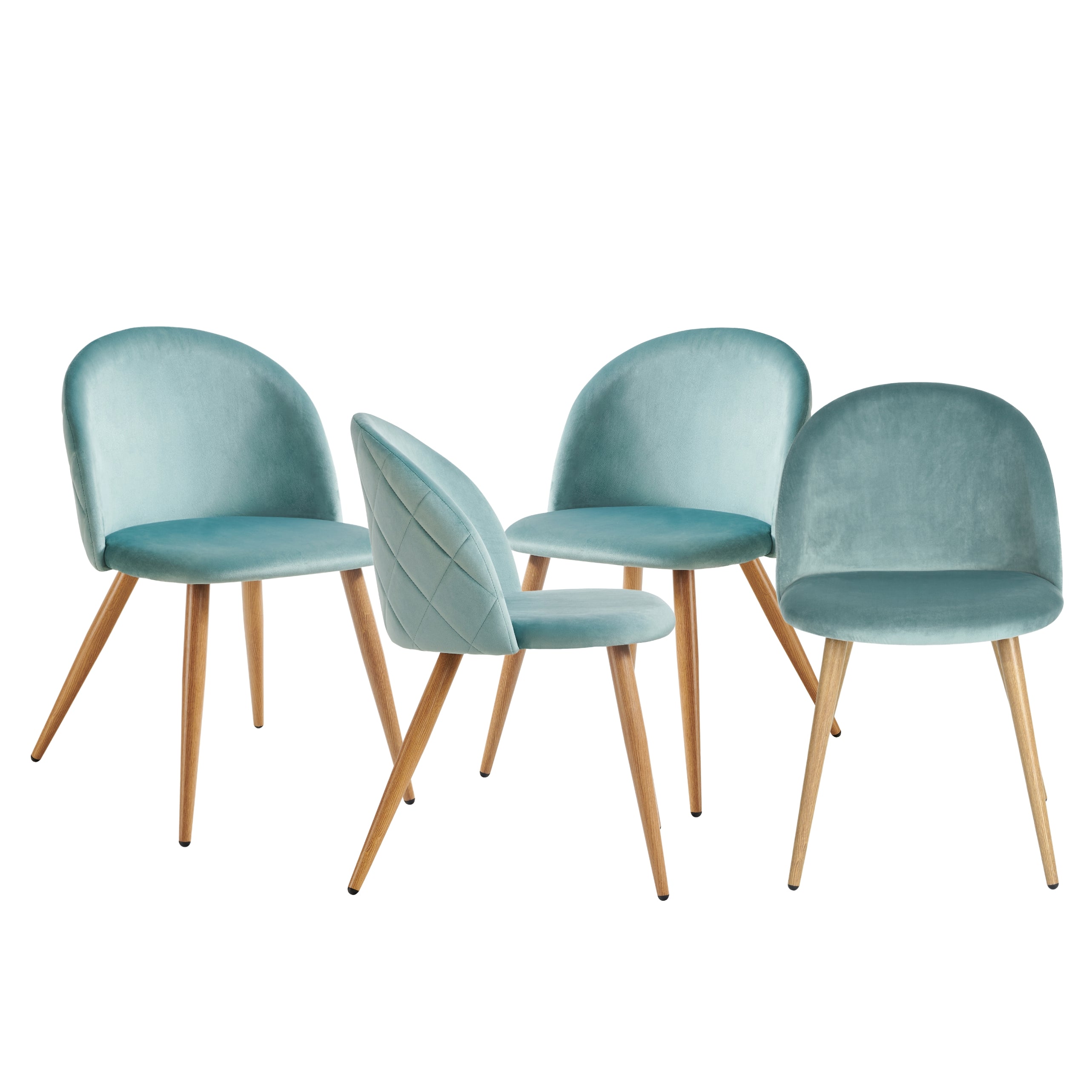 Homy Casa ZOMBA Velvet Aqua Dining Chair with Oak Legs, Set of 4