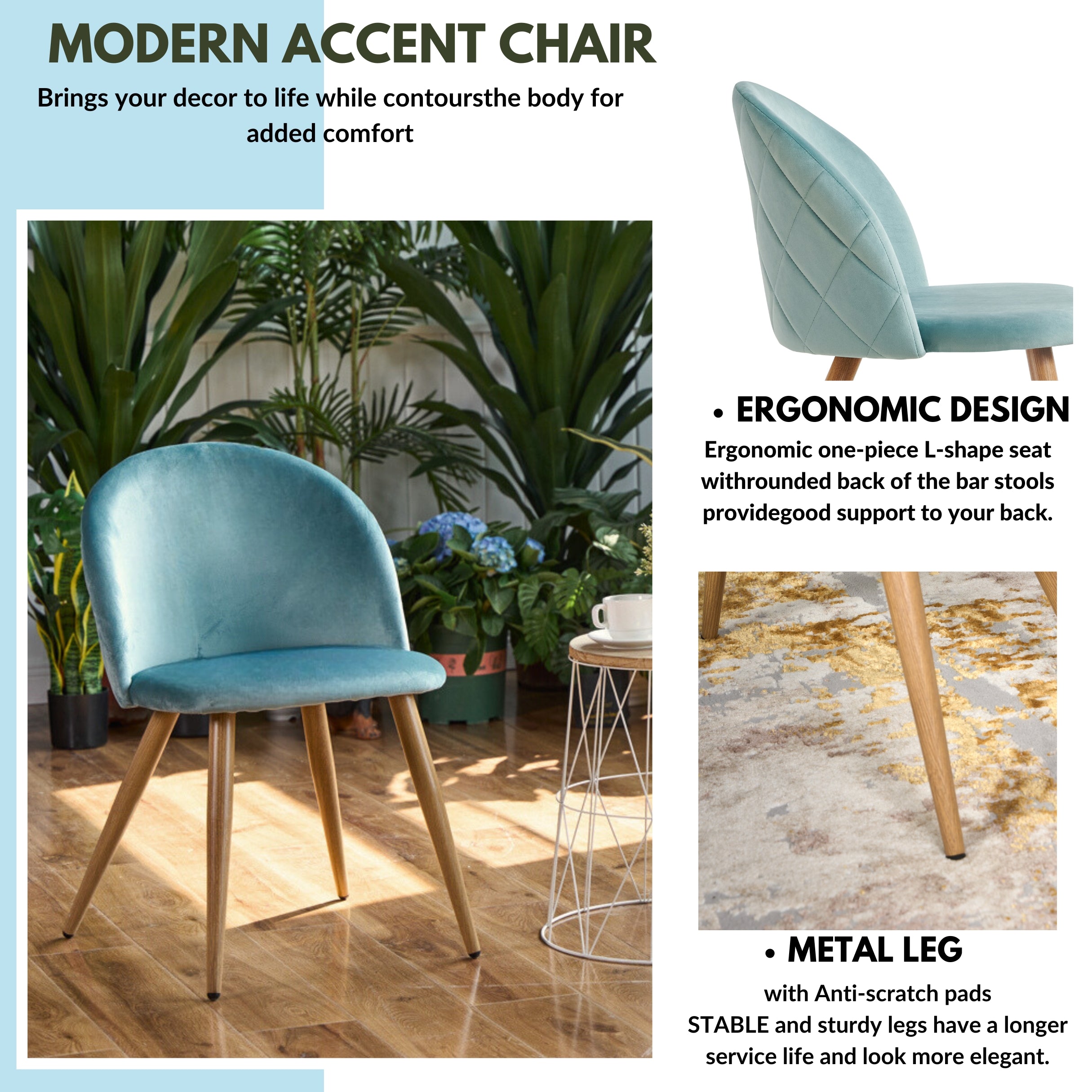 Homy Casa MICK 5PC Dining Set 47” Oval White Dining Table with 4 Zomba Velvet Dining Chairs in Aqua Green