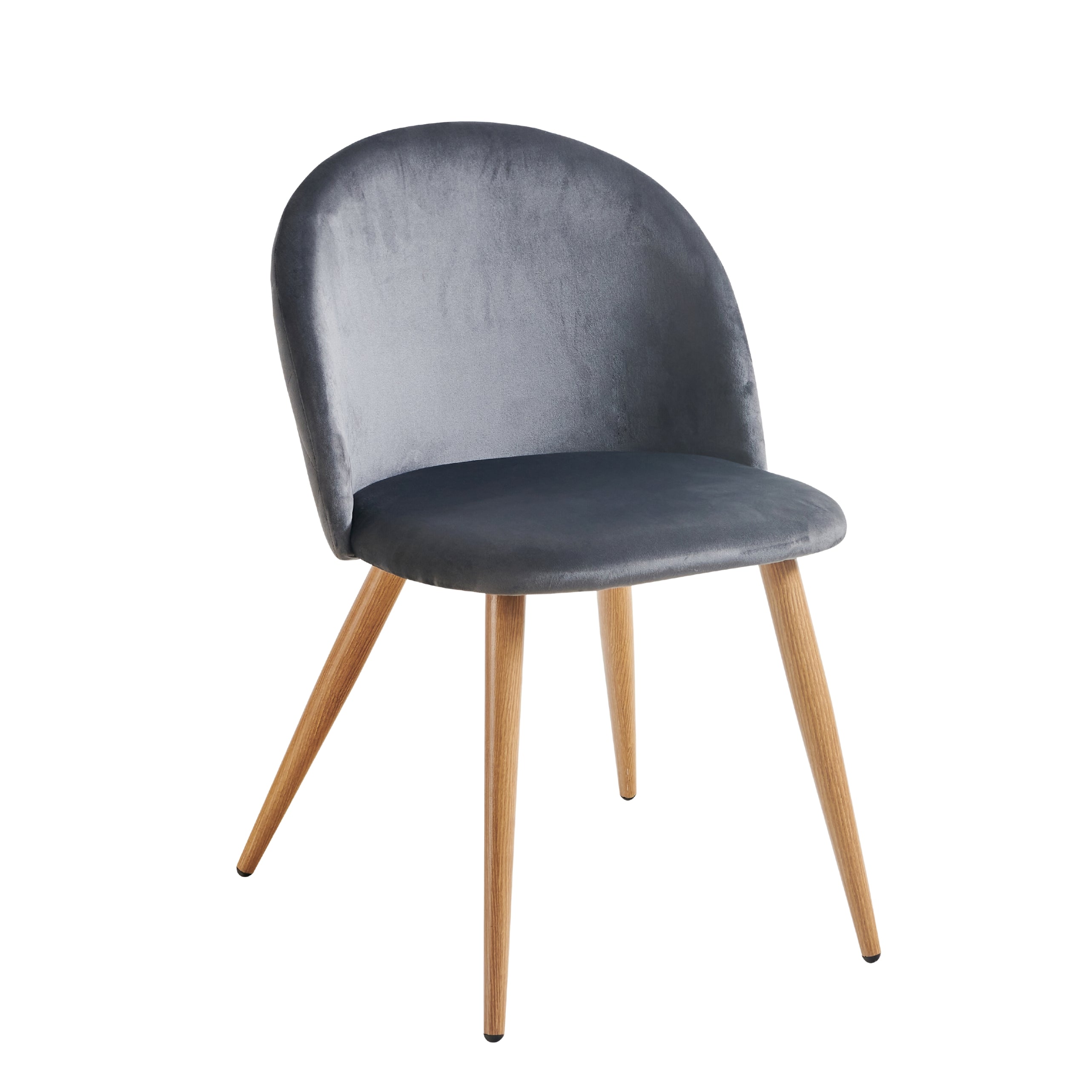 Homy Casa ZOMBA 2PC Velvet Dining Chairs, Grey with Oak Legs, Accent Chair