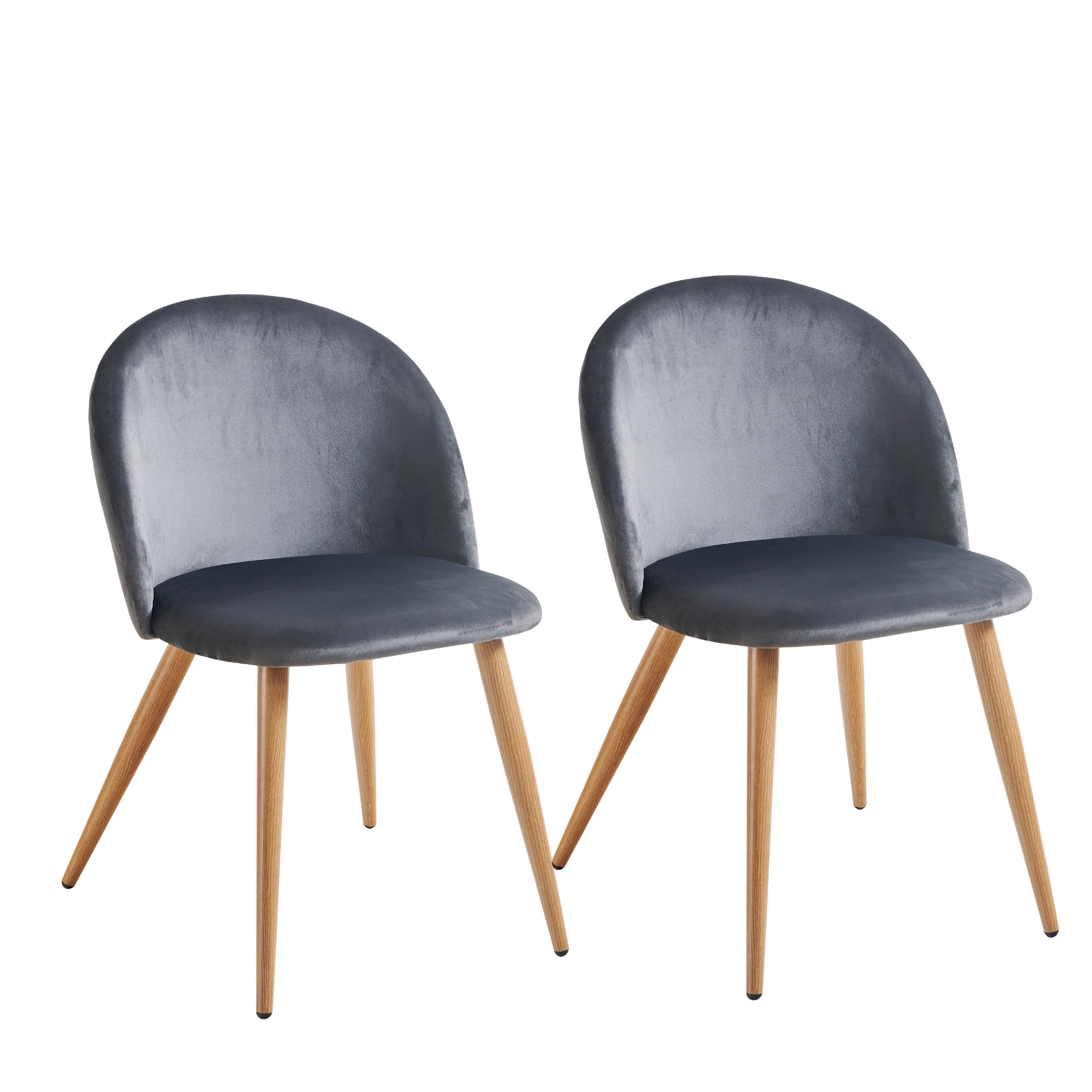 Homy Casa ZOMBA 2PC Velvet Dining Chairs, Grey with Oak Legs, Accent Chair