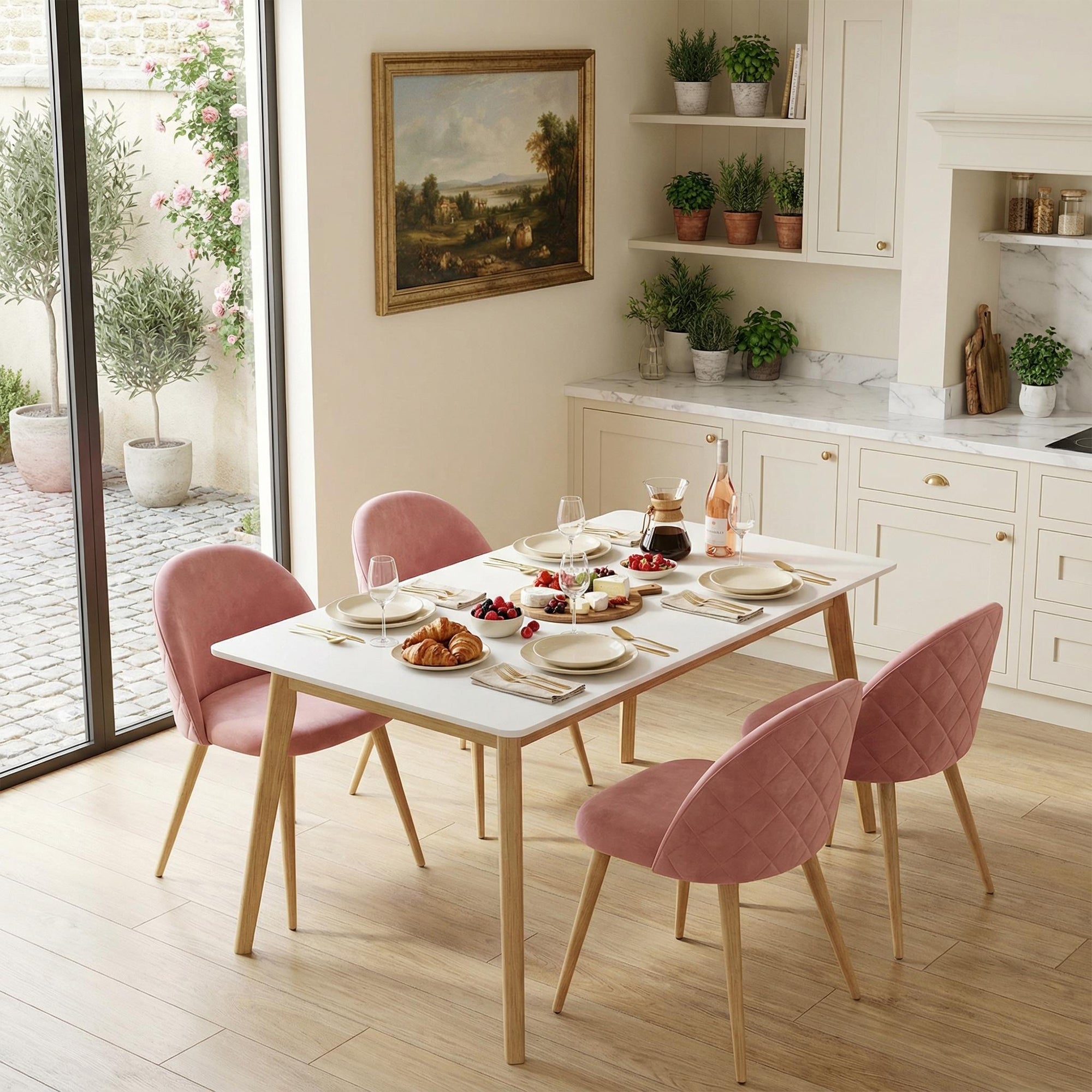 Homy Casa 2 Piece Pink Rose Zomba Velvet Upholstered Dining Chair