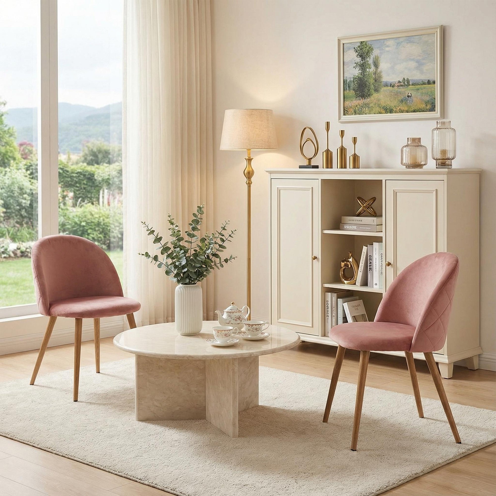 Homy Casa 2 Piece Pink Rose Zomba Velvet Upholstered Dining Chair