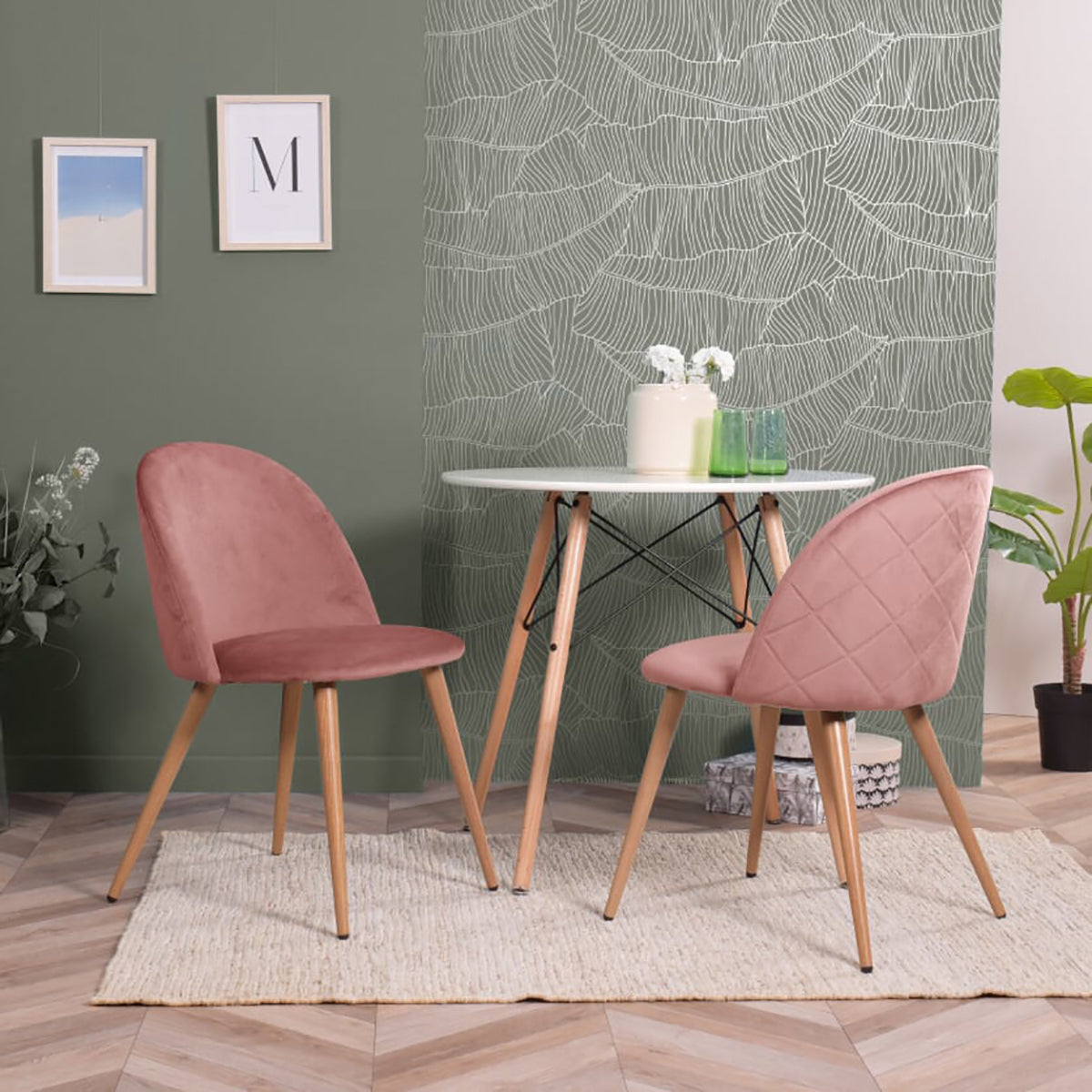Homy Casa 2 Piece Pink Rose Zomba Velvet Upholstered Dining Chair