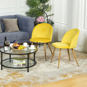 ZOMBA 2PC Velvet Yellow Dining Chairs, Modern Upholstered Kitchen & Dining Room Chairs with Oak Wood Print Legs