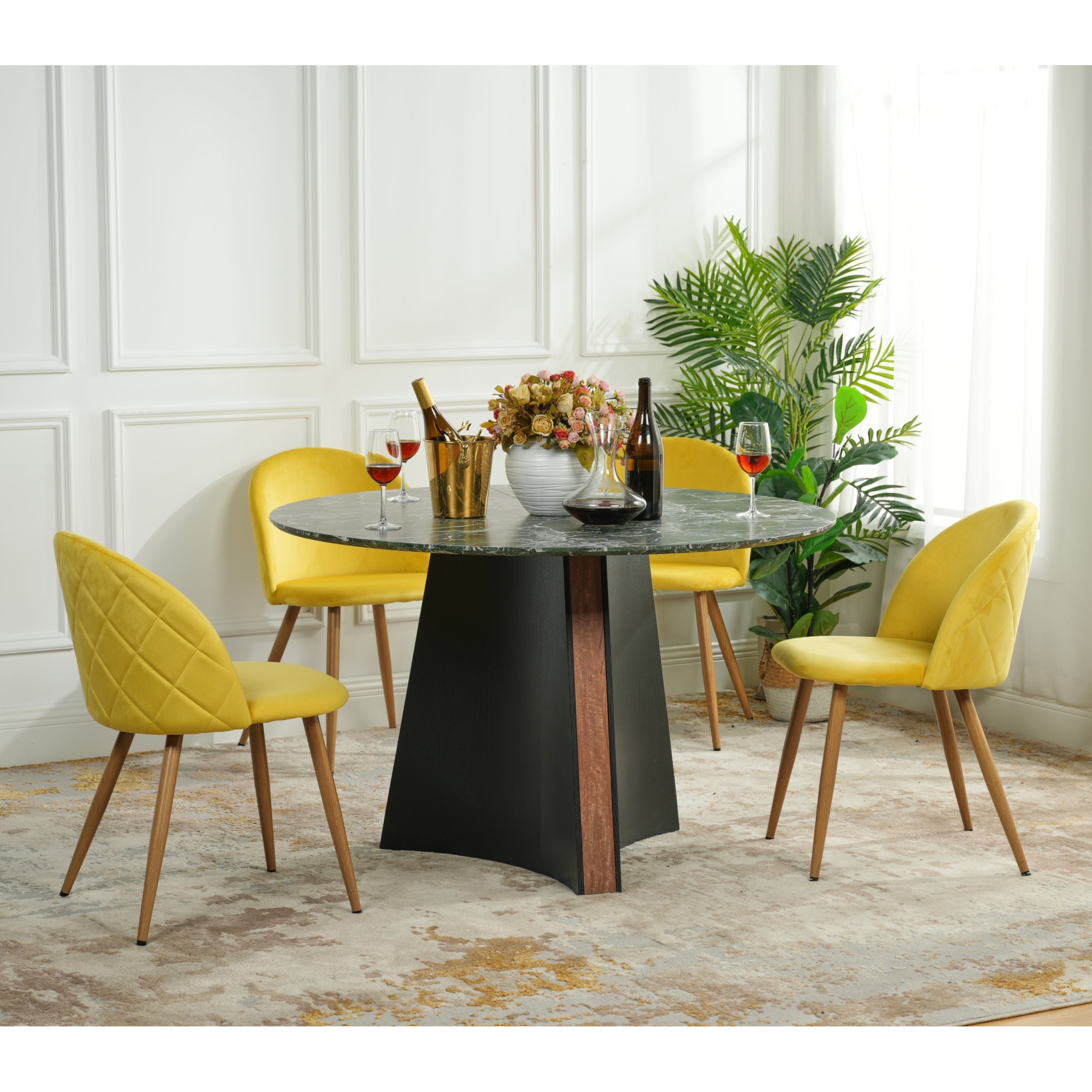 ZOMBA Velvet Yellow Dining Chair, Modern Upholstered Accent Chair, 1PC