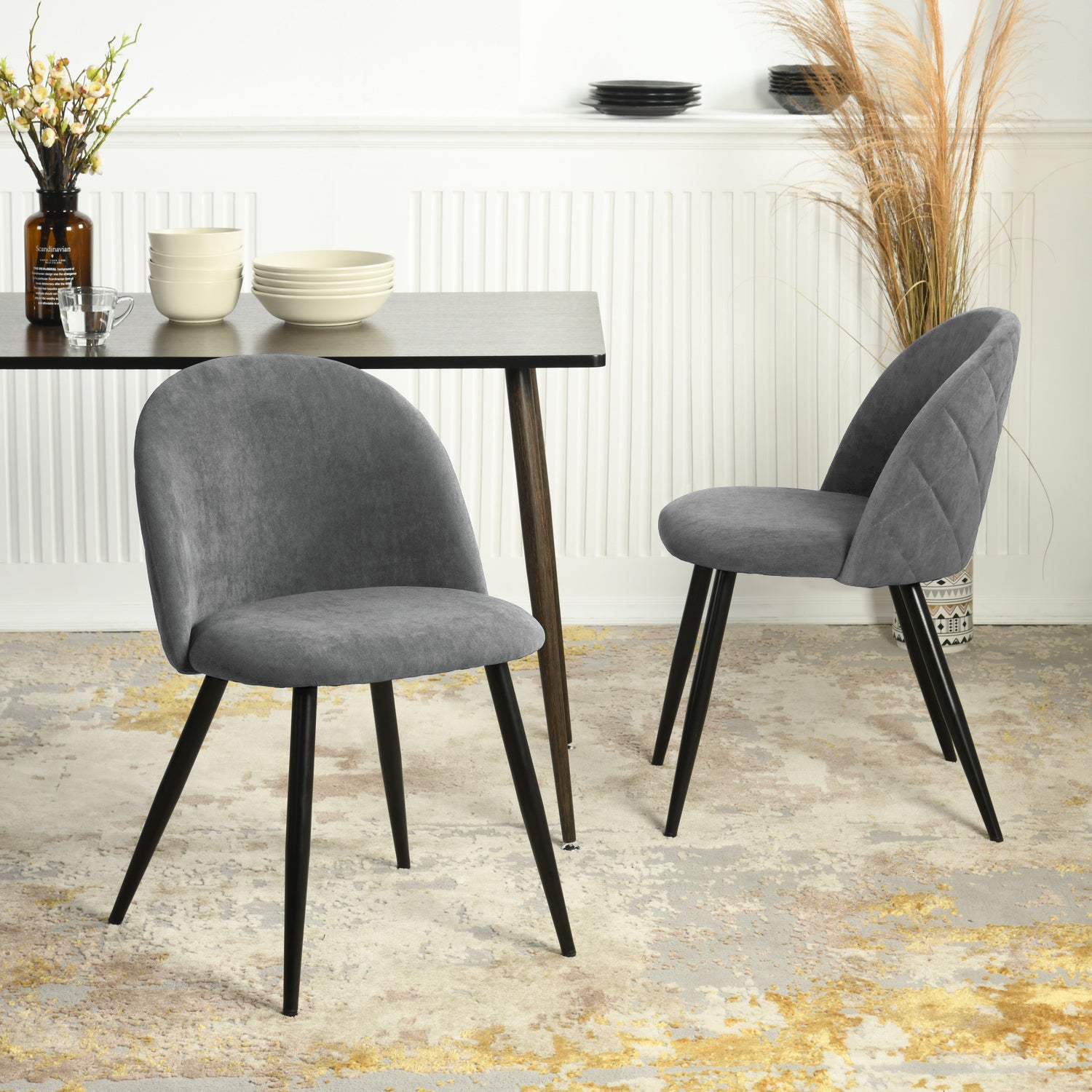 Homy Casa Zomba 30" Fabric Dining Chair with Black Metal Legs, Grey,Open Box
