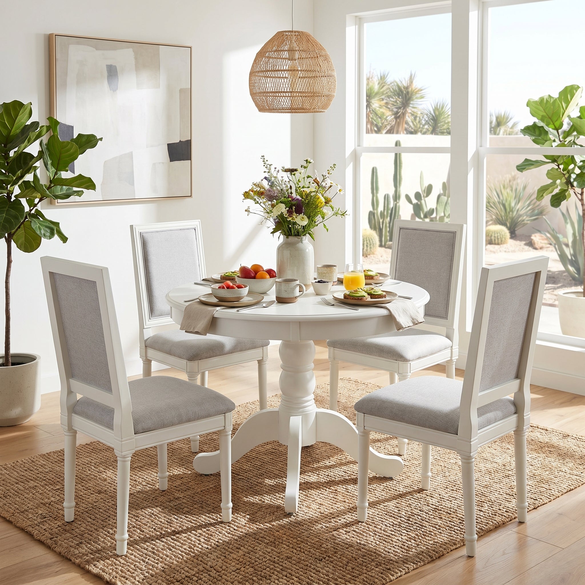 Homy Casa ZUHAYR 5PC Dining Set 36" Round Table with 4 ZAKIR Upholsted Dining Chairs, Open Box