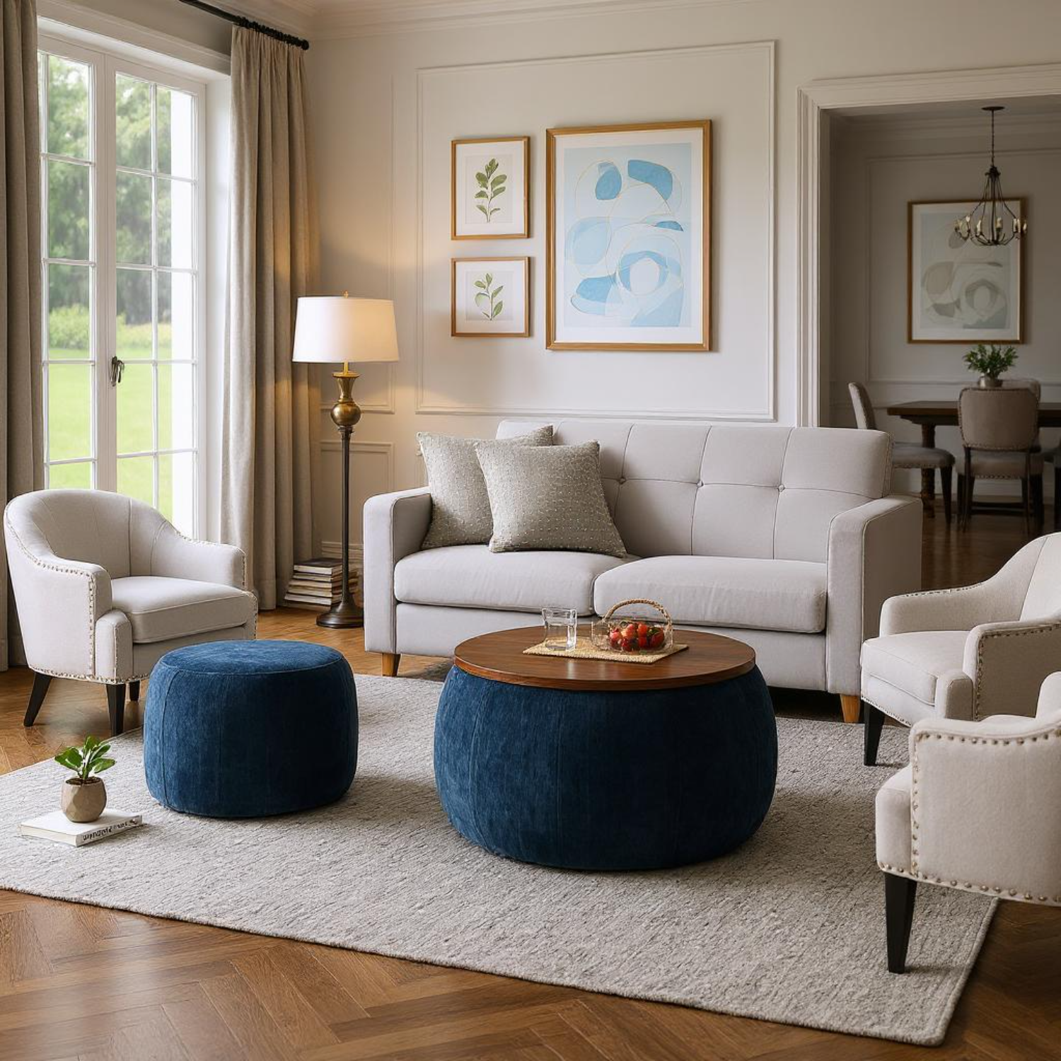 Zion 2 Piece Round Storage Ottoman and Coffee Table Set