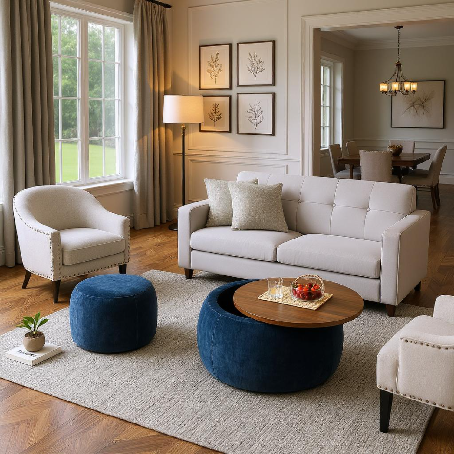 Zion 2 Piece Round Storage Ottoman and Coffee Table Set