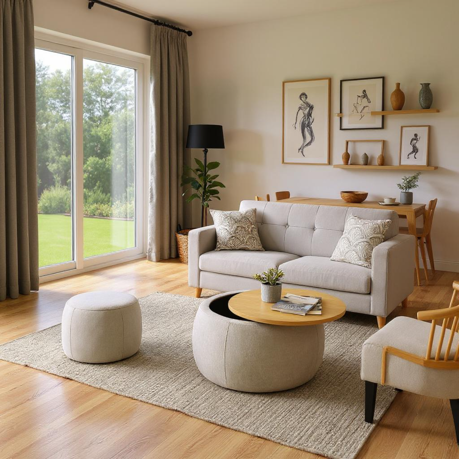 Zion 2 Piece Round Storage Ottoman and Coffee Table Set