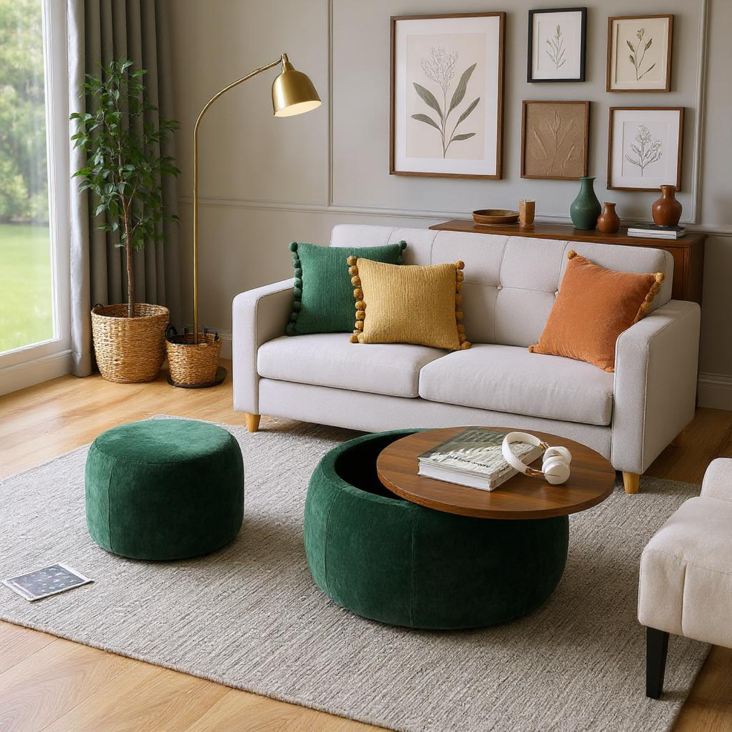 Zion 2 Piece Round Storage Ottoman and Coffee Table Set
