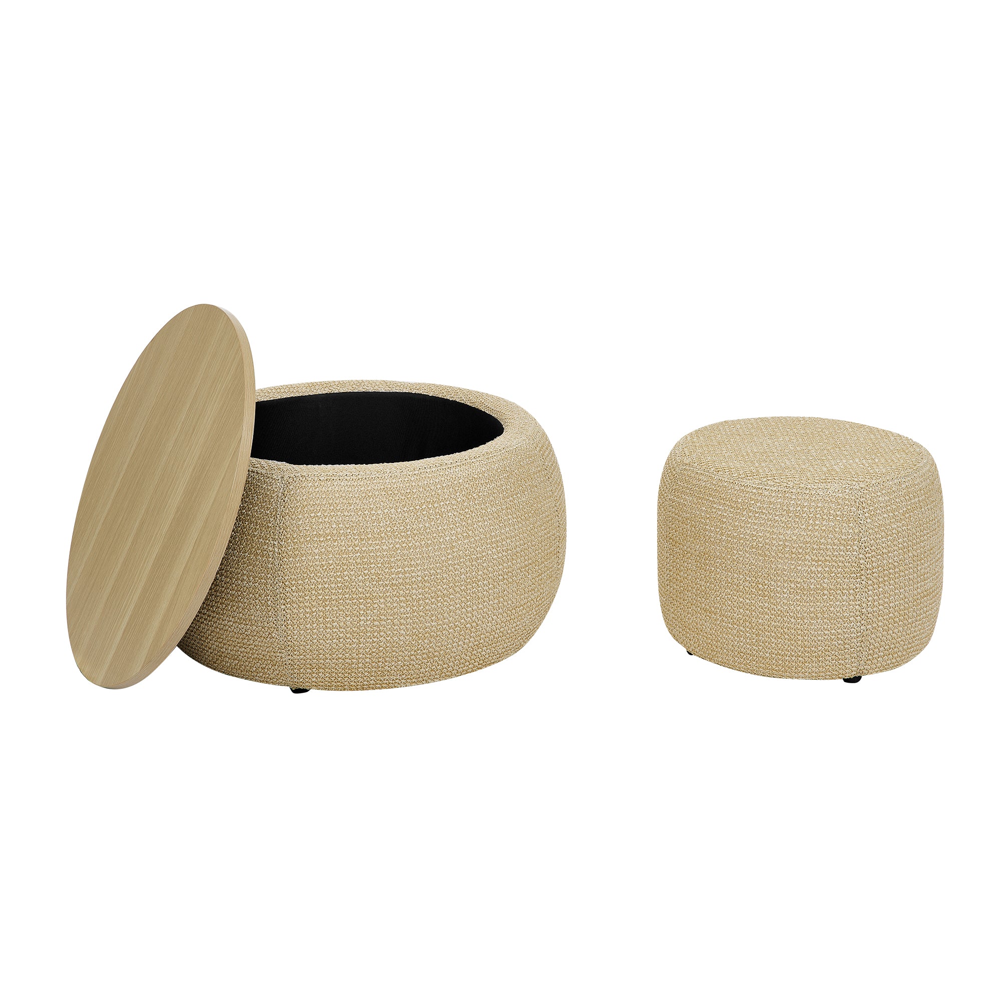 Zion 2 Piece Round Storage Ottoman and Coffee Table Set